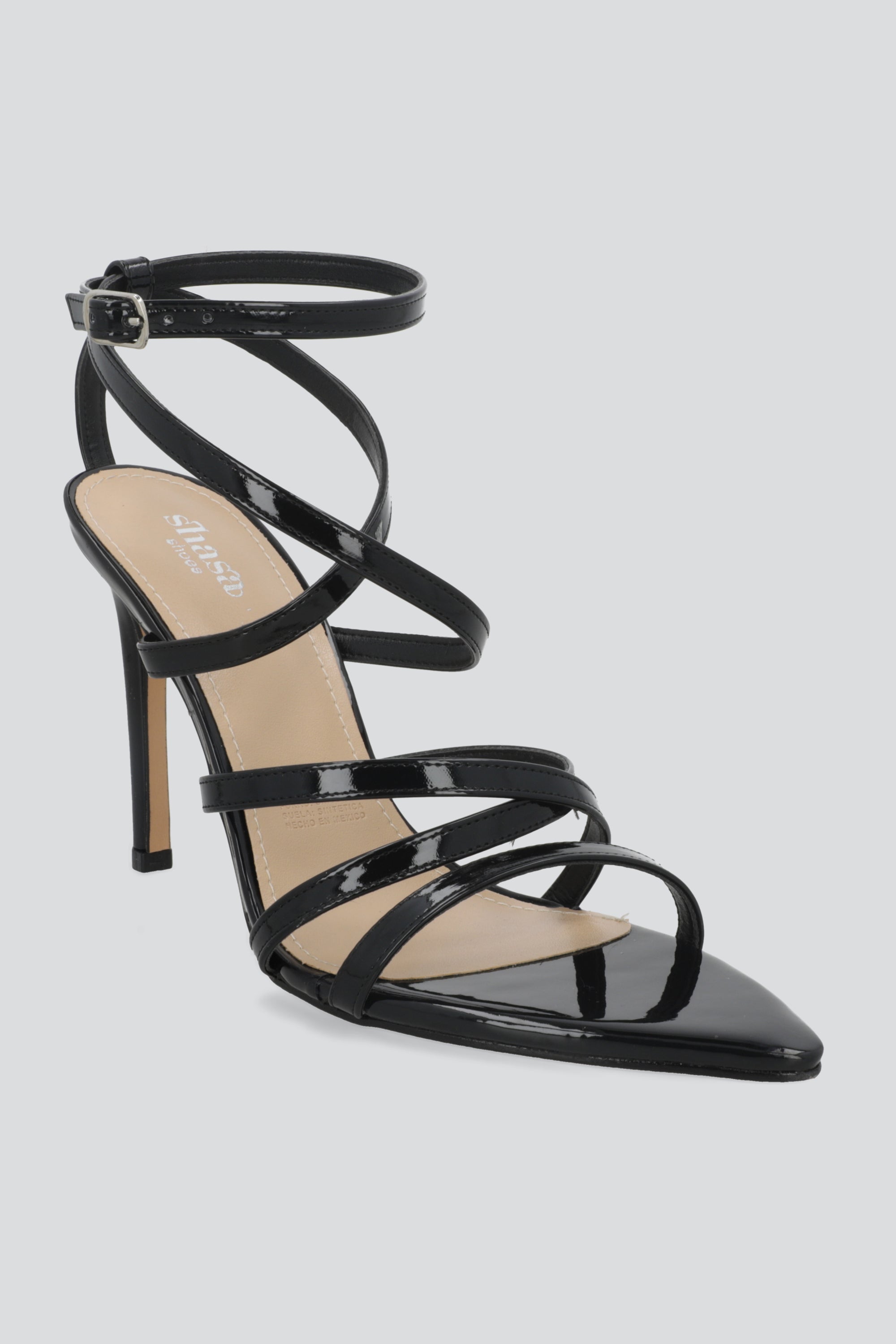 Tacon pointy alto multitiras NEGRO