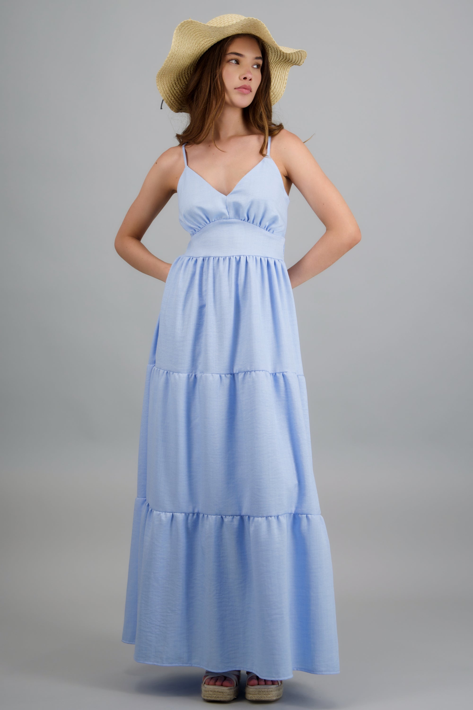Vestido maxi detalle espalda AZUL PASTEL