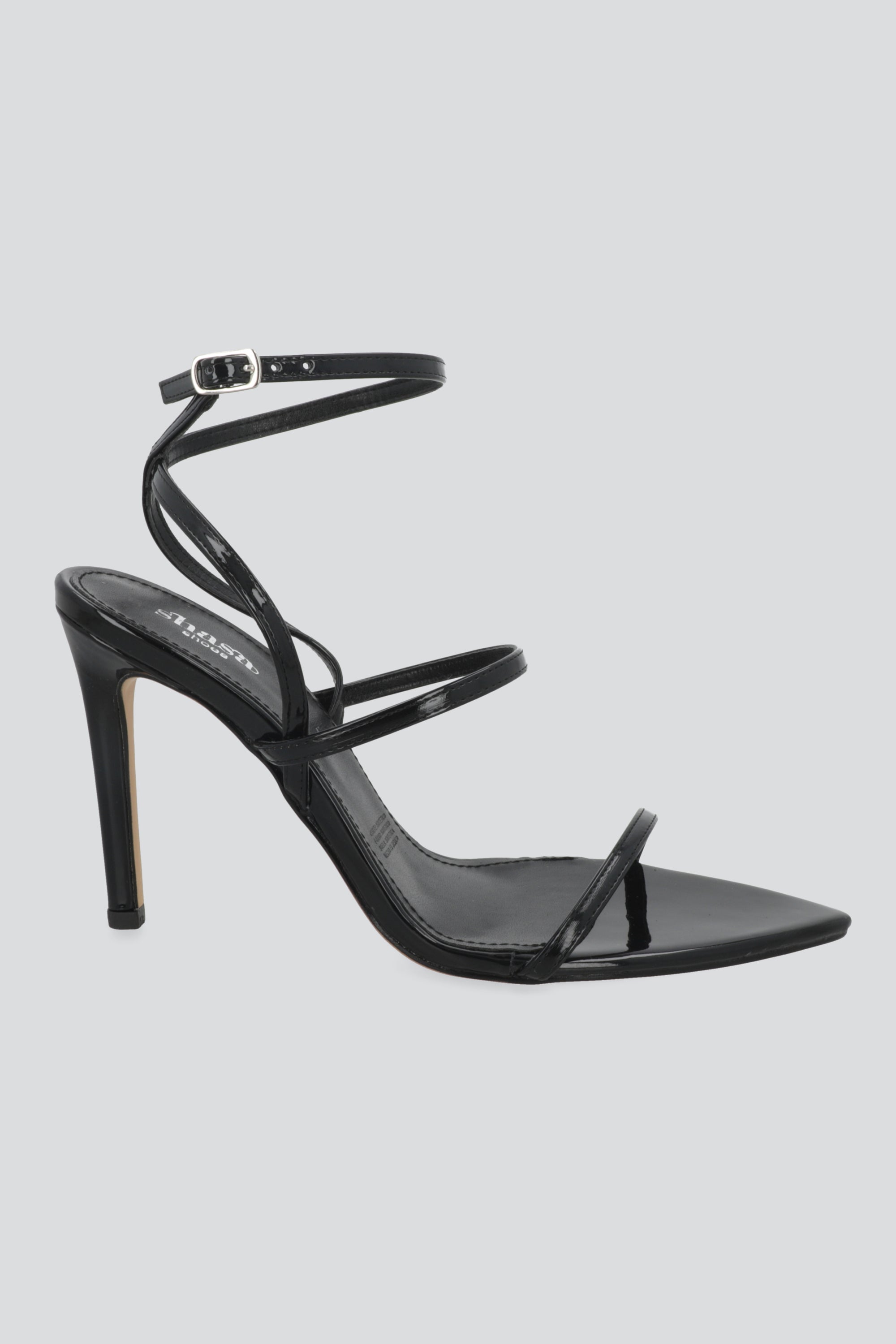 Tacon pointy tiras alto charol NEGRO