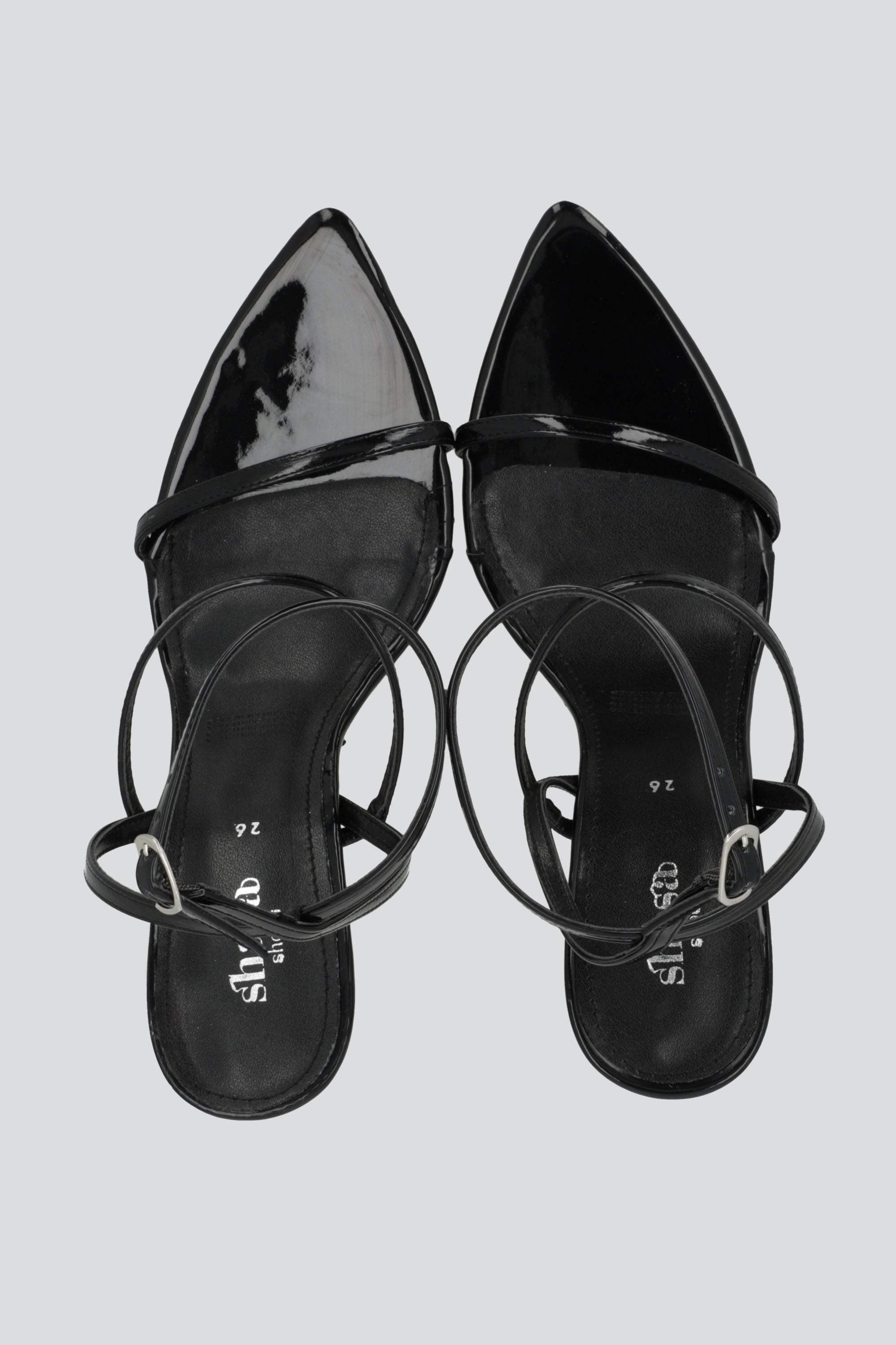 Tacon pointy tiras alto charol NEGRO