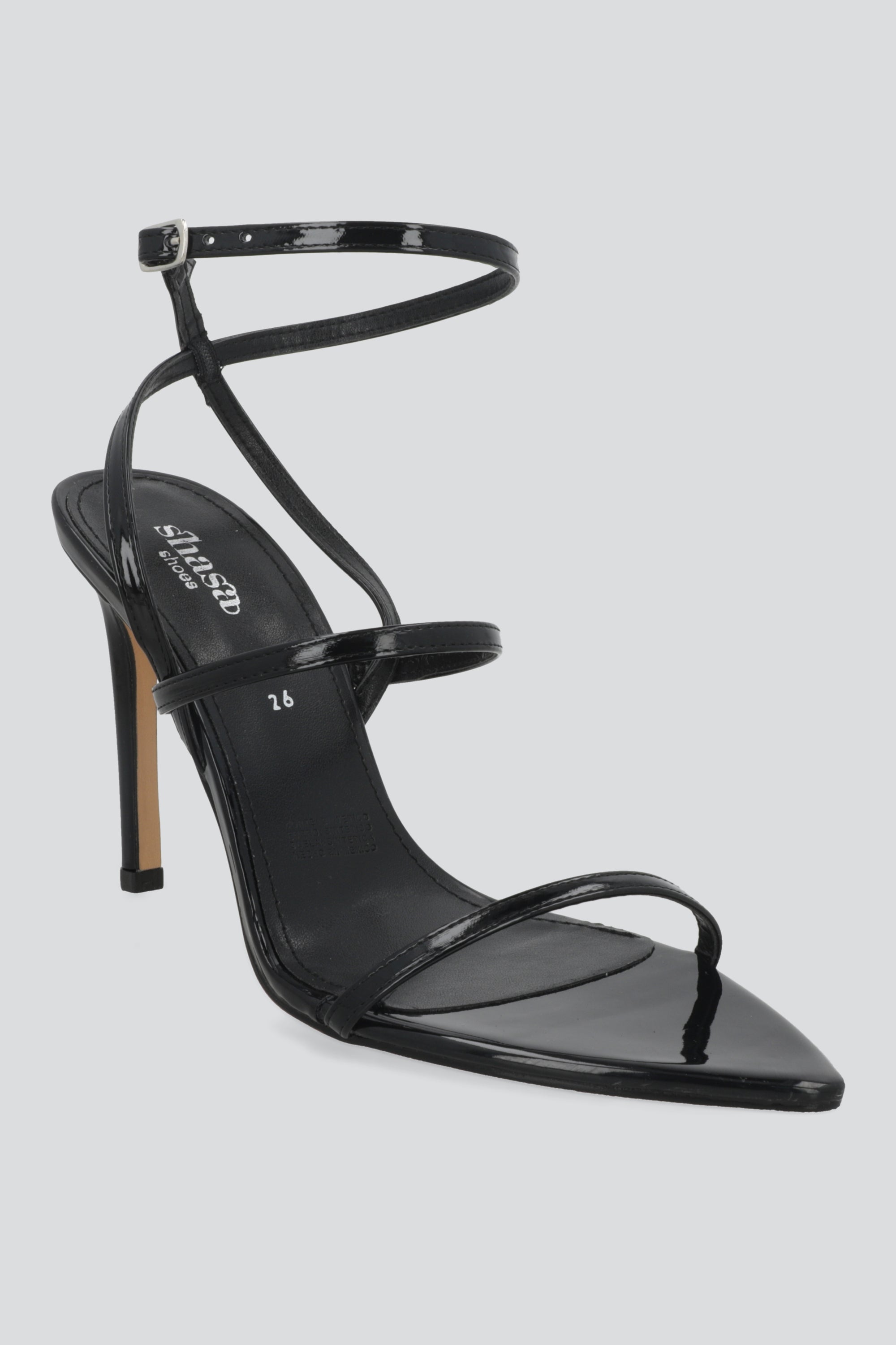 Tacon pointy tiras alto charol NEGRO