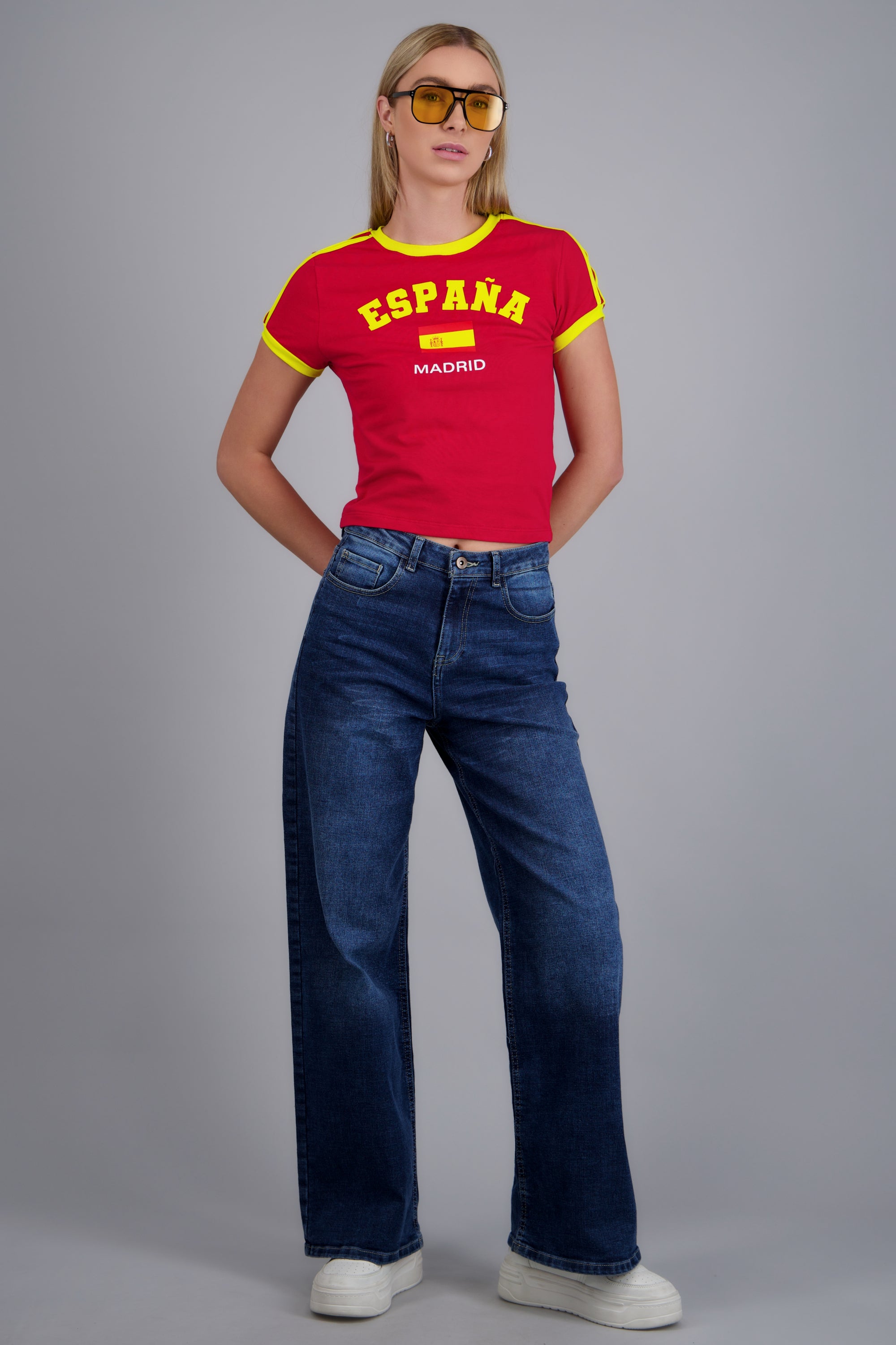 Playera corta contraste España ROJO COMBO