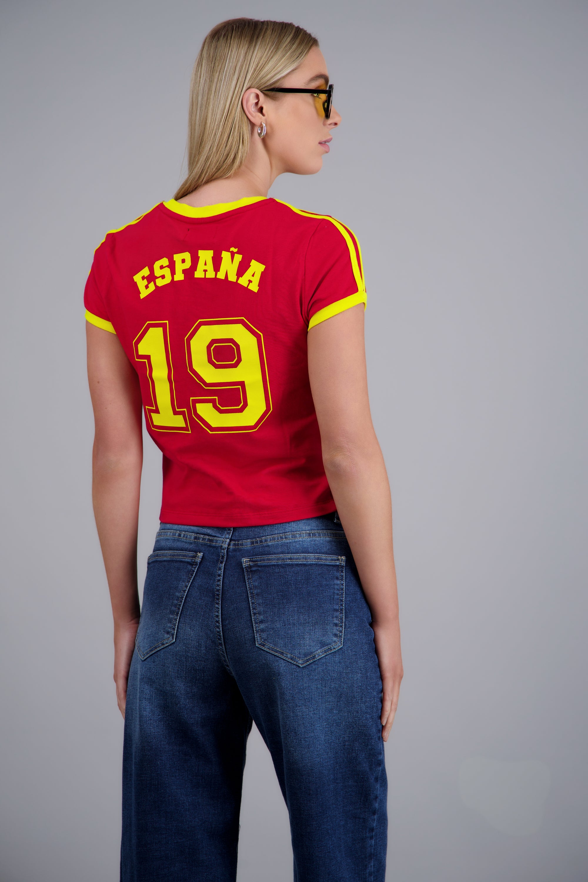 Playera corta contraste España ROJO COMBO