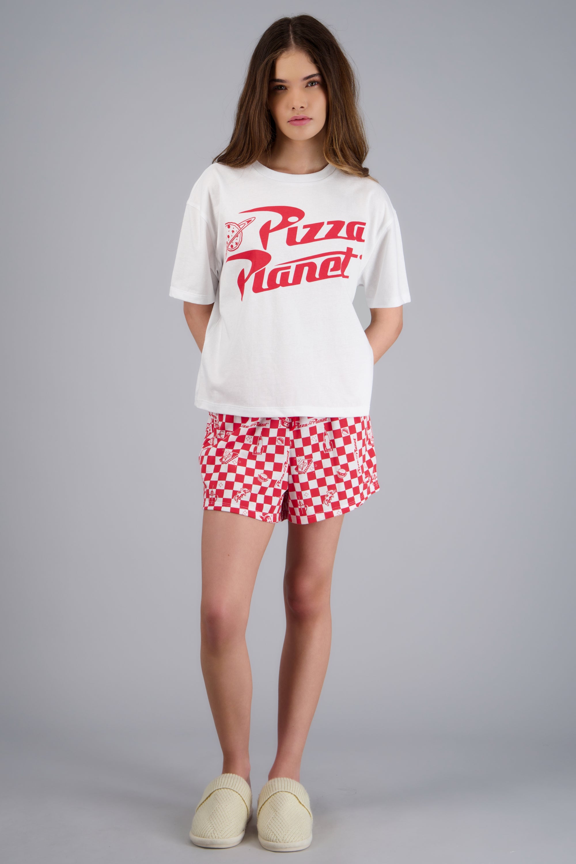 Pijama short manga corta pizza planeta ROJO COMBO