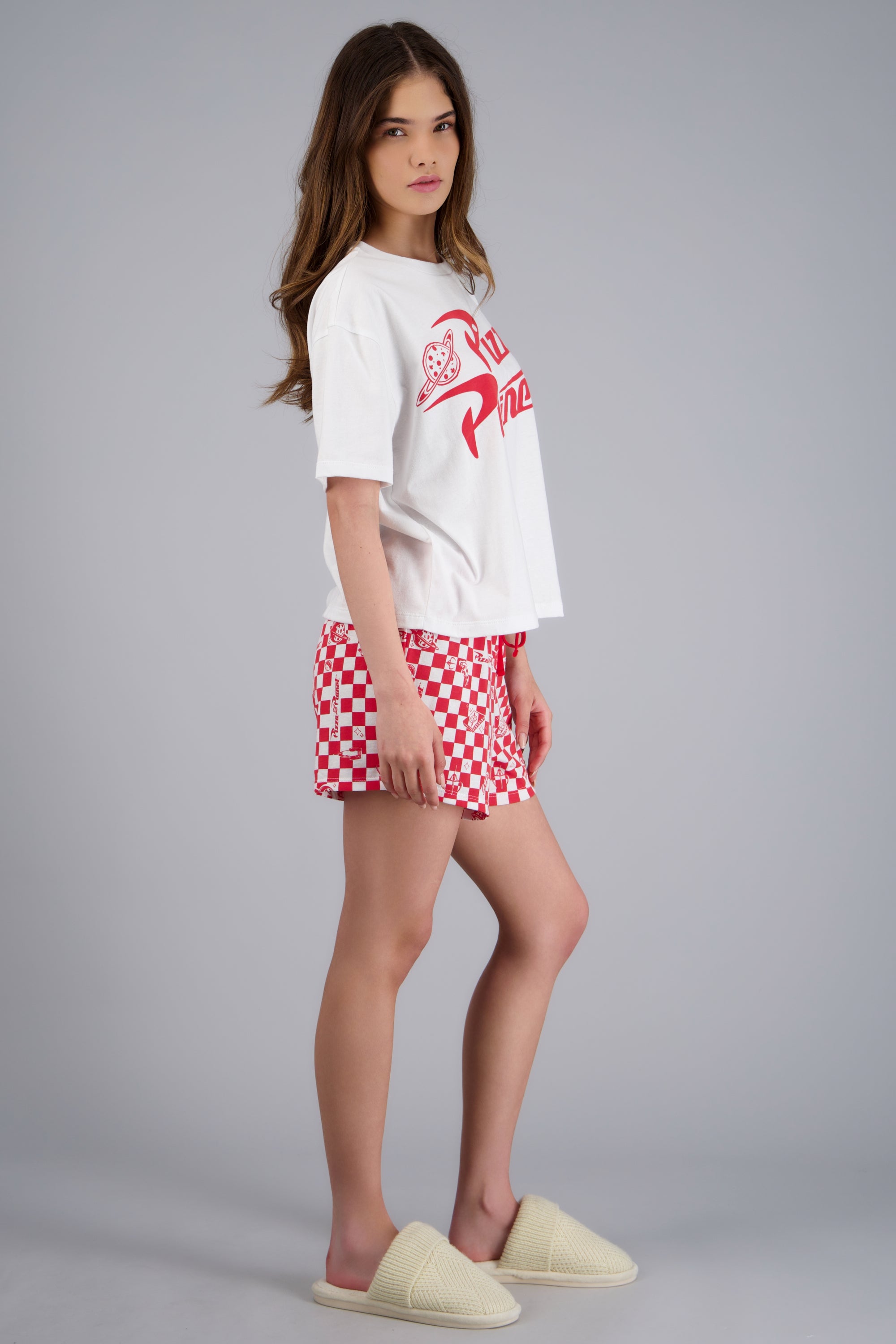 Pijama short manga corta pizza planeta ROJO COMBO