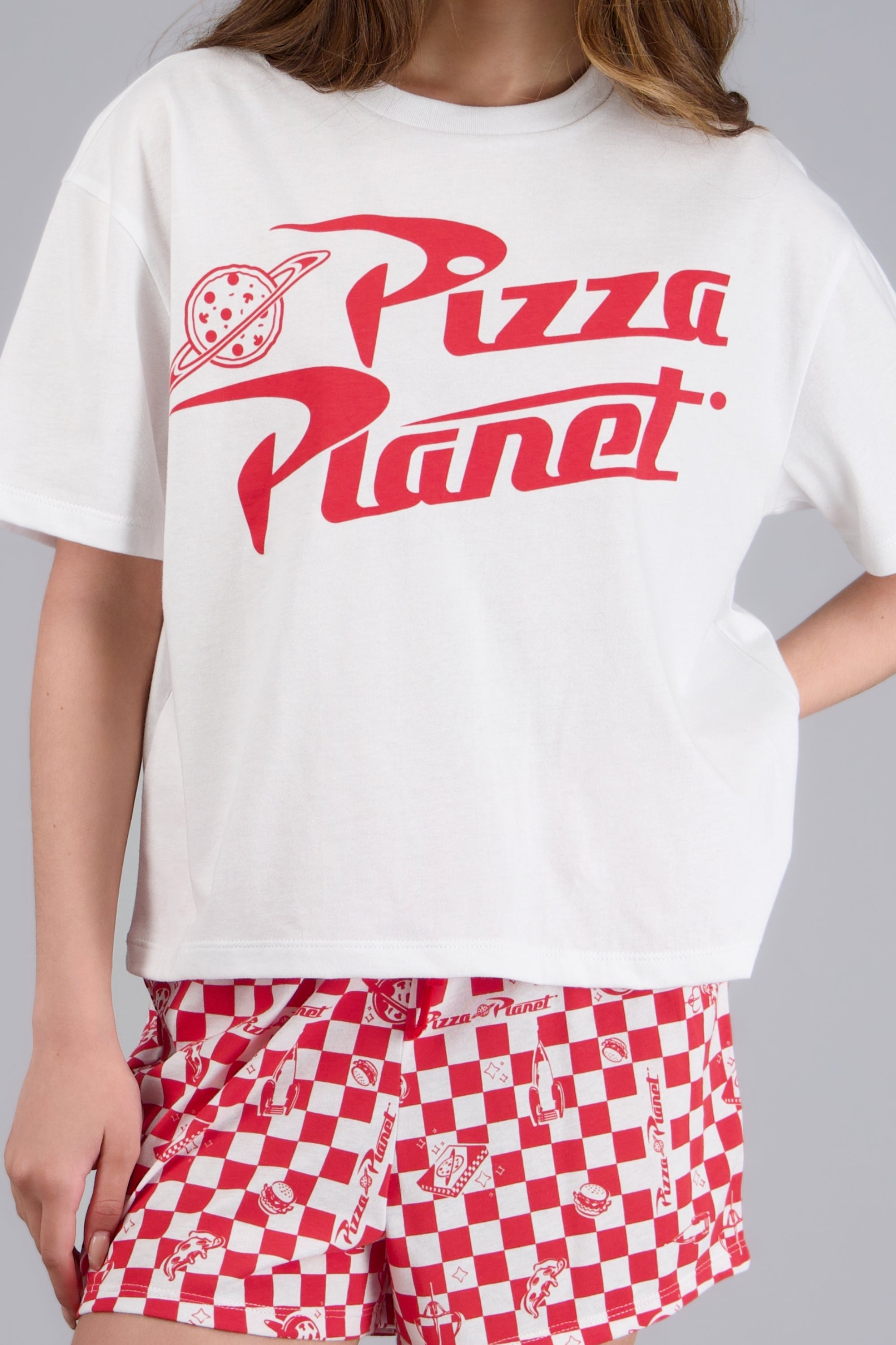 Pijama short manga corta pizza planeta ROJO COMBO
