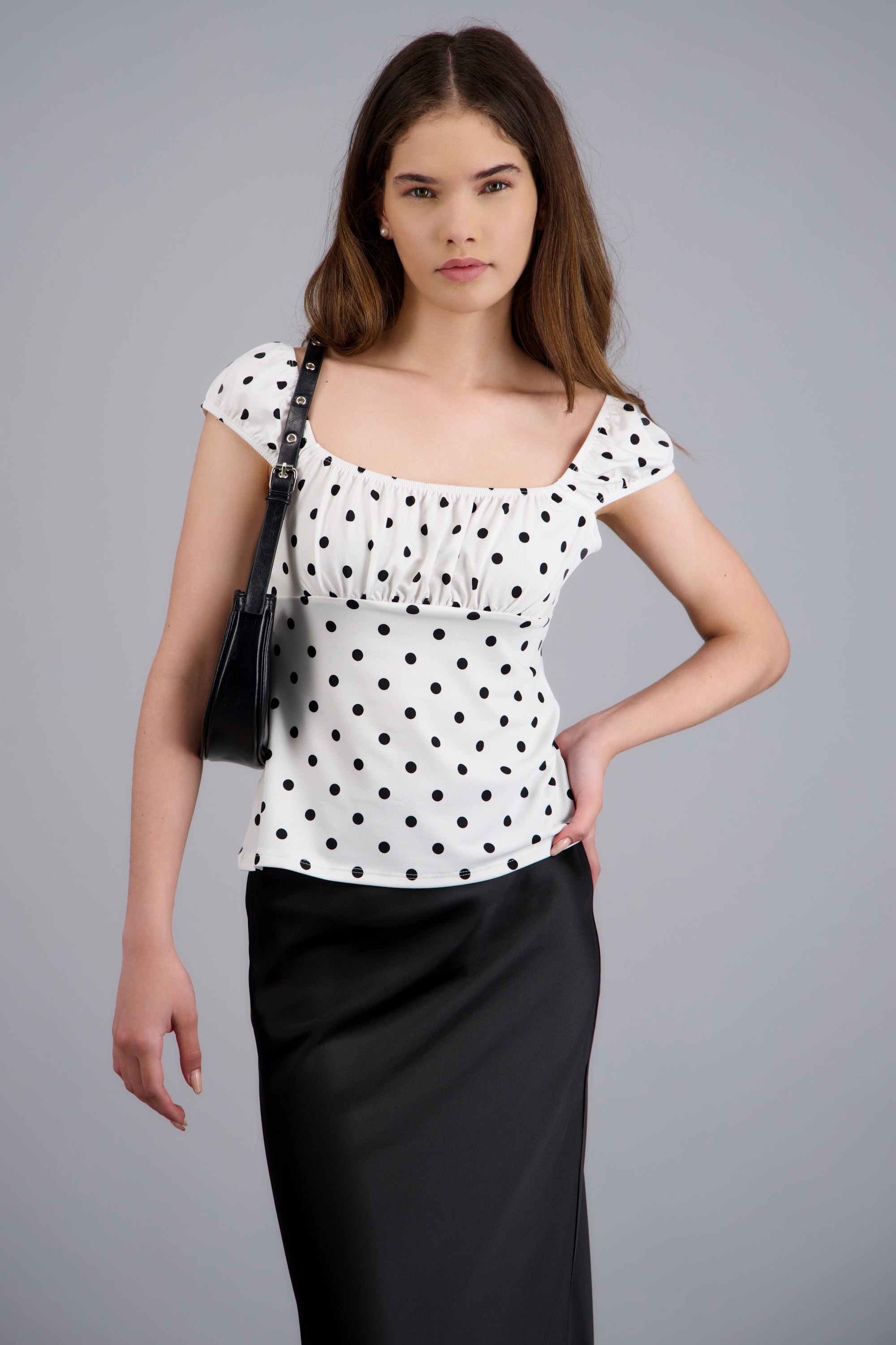 Top estampado polkas BLANCO COMBO