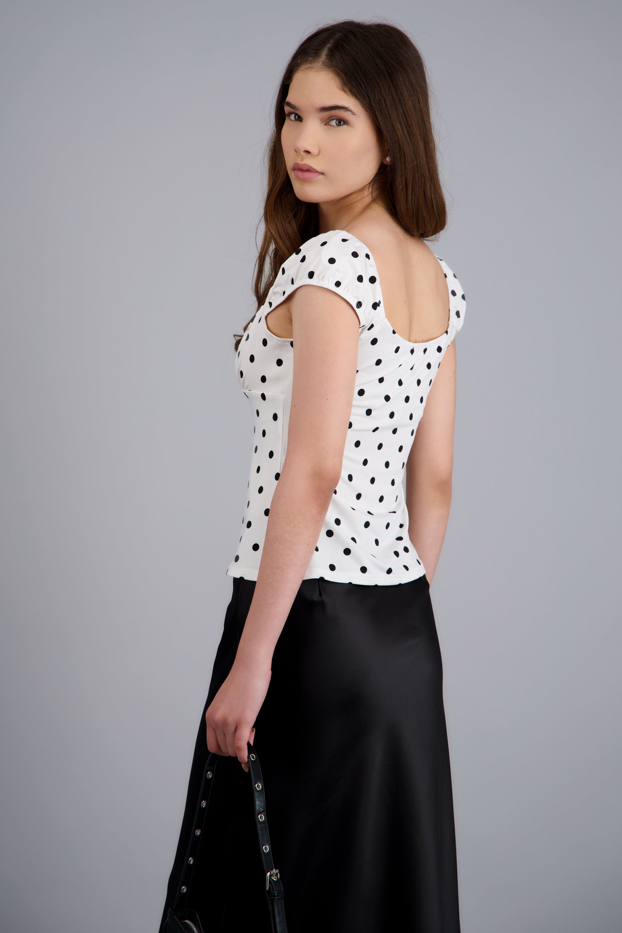 Top estampado polkas BLANCO COMBO