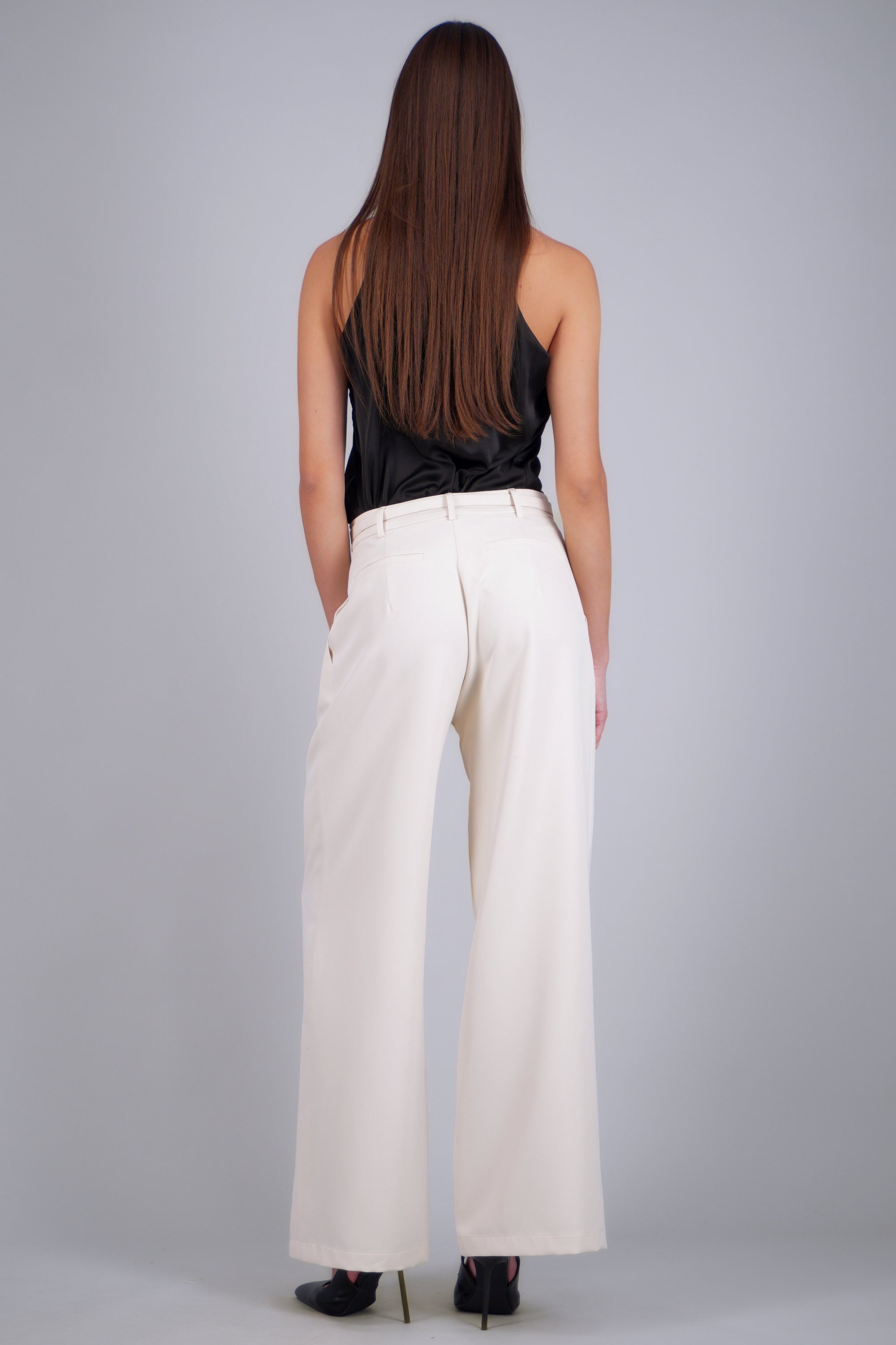 Pantalon sastre wide leg cinto a tono CREMA