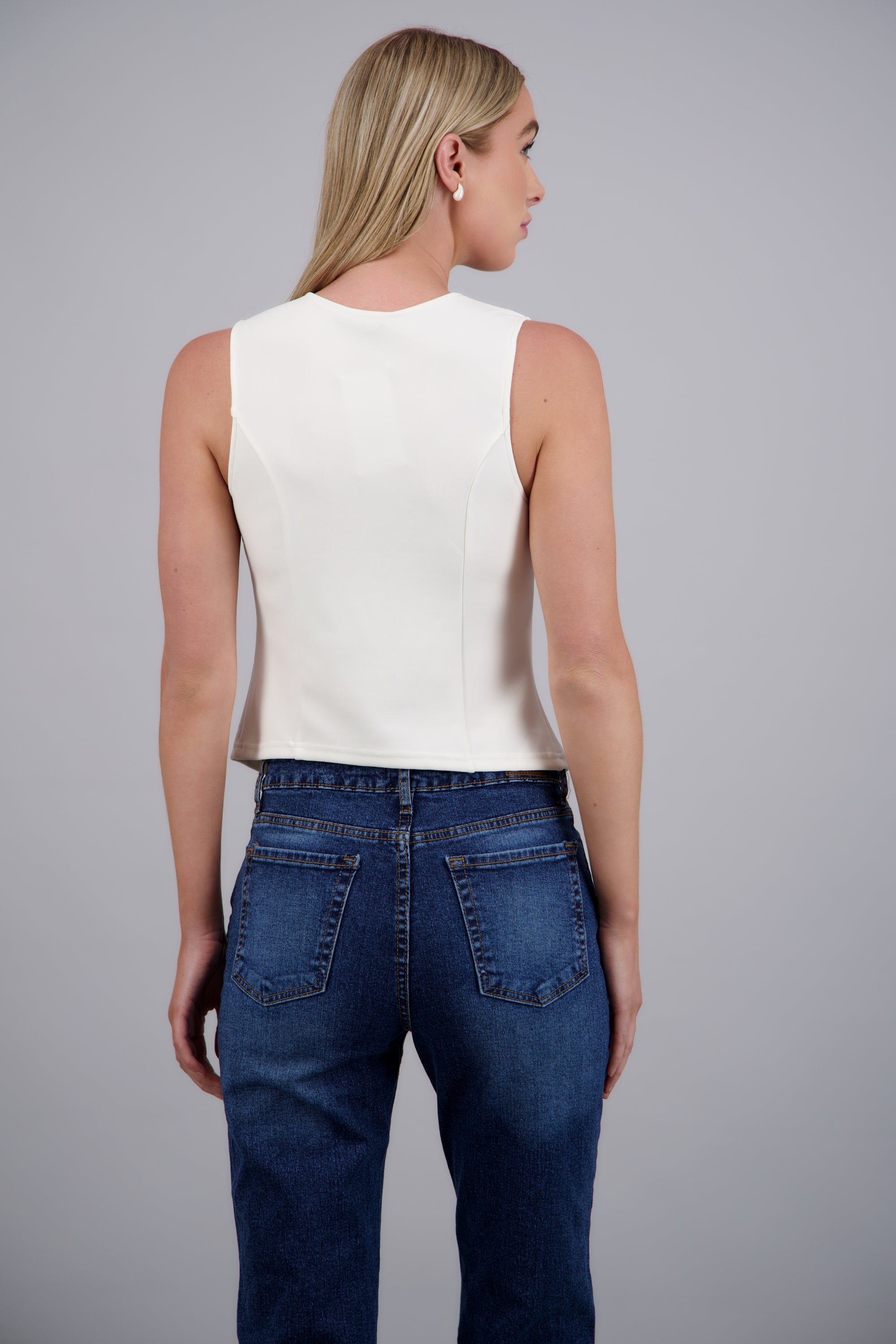Top detalle flor botones BLANCO