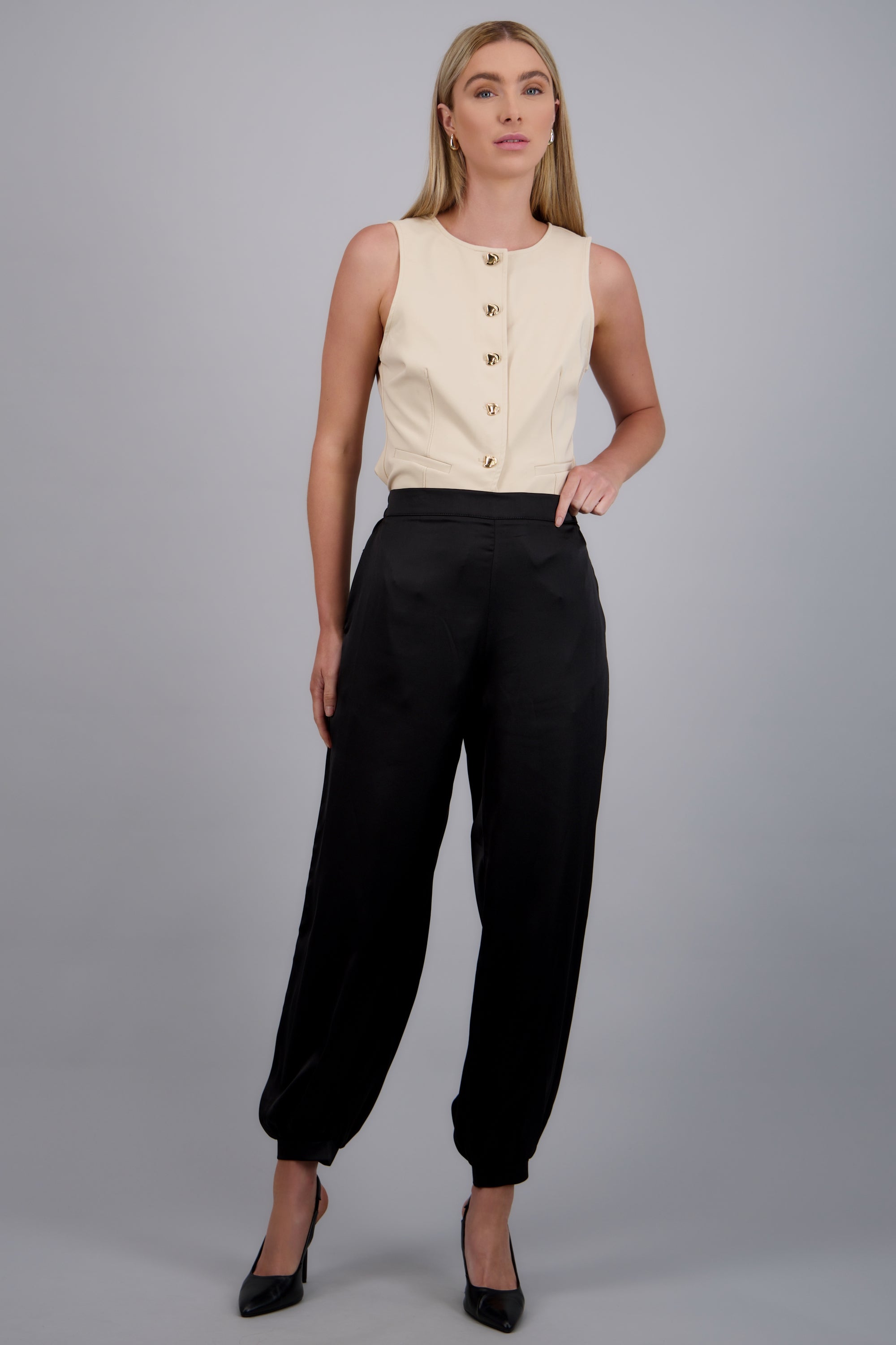 Pantalón balloon satinado NEGRO