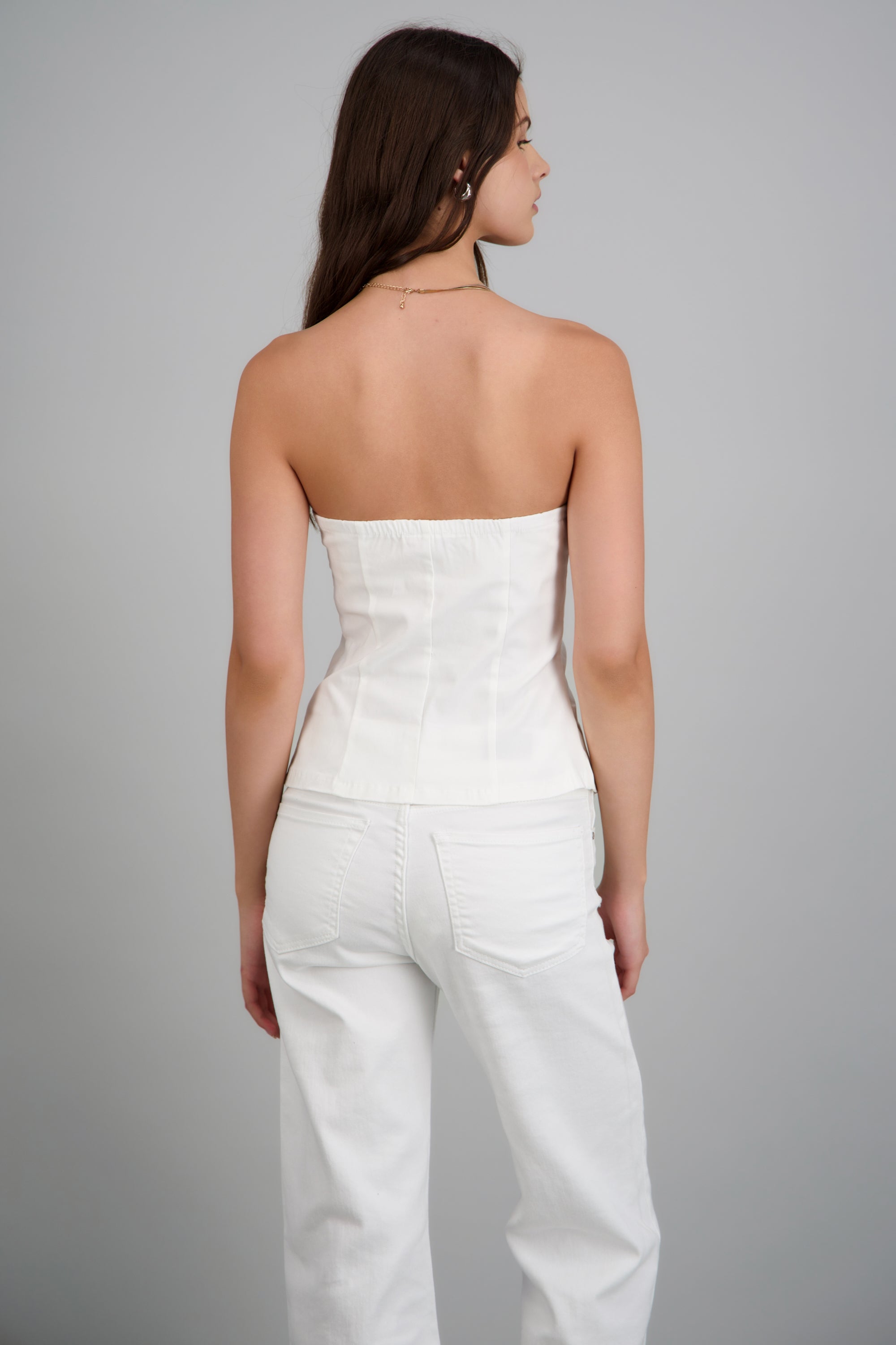 Top denim bandeau detalle botones BLANCO