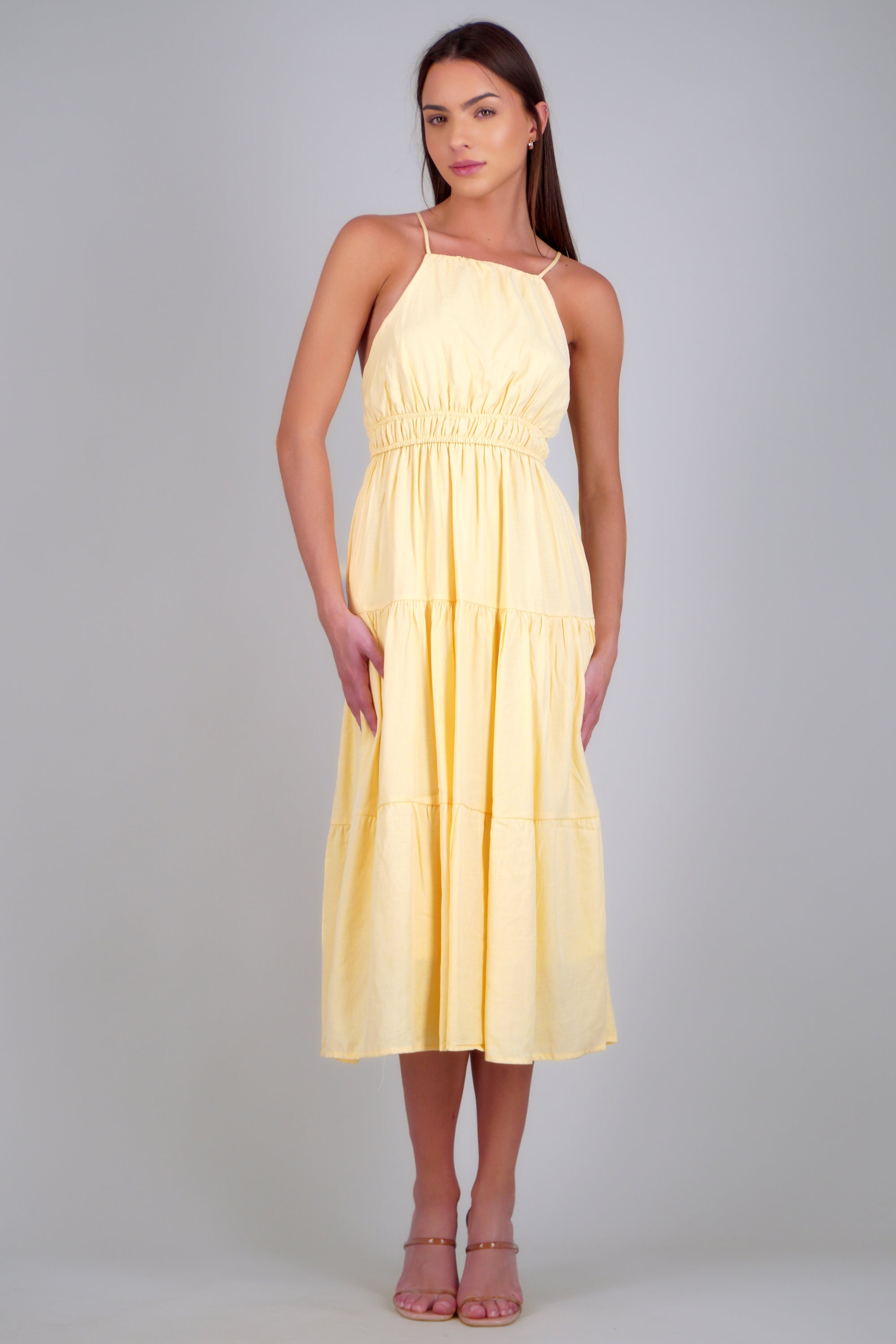 Vestido maxi popelina AMARILLO PASTEL