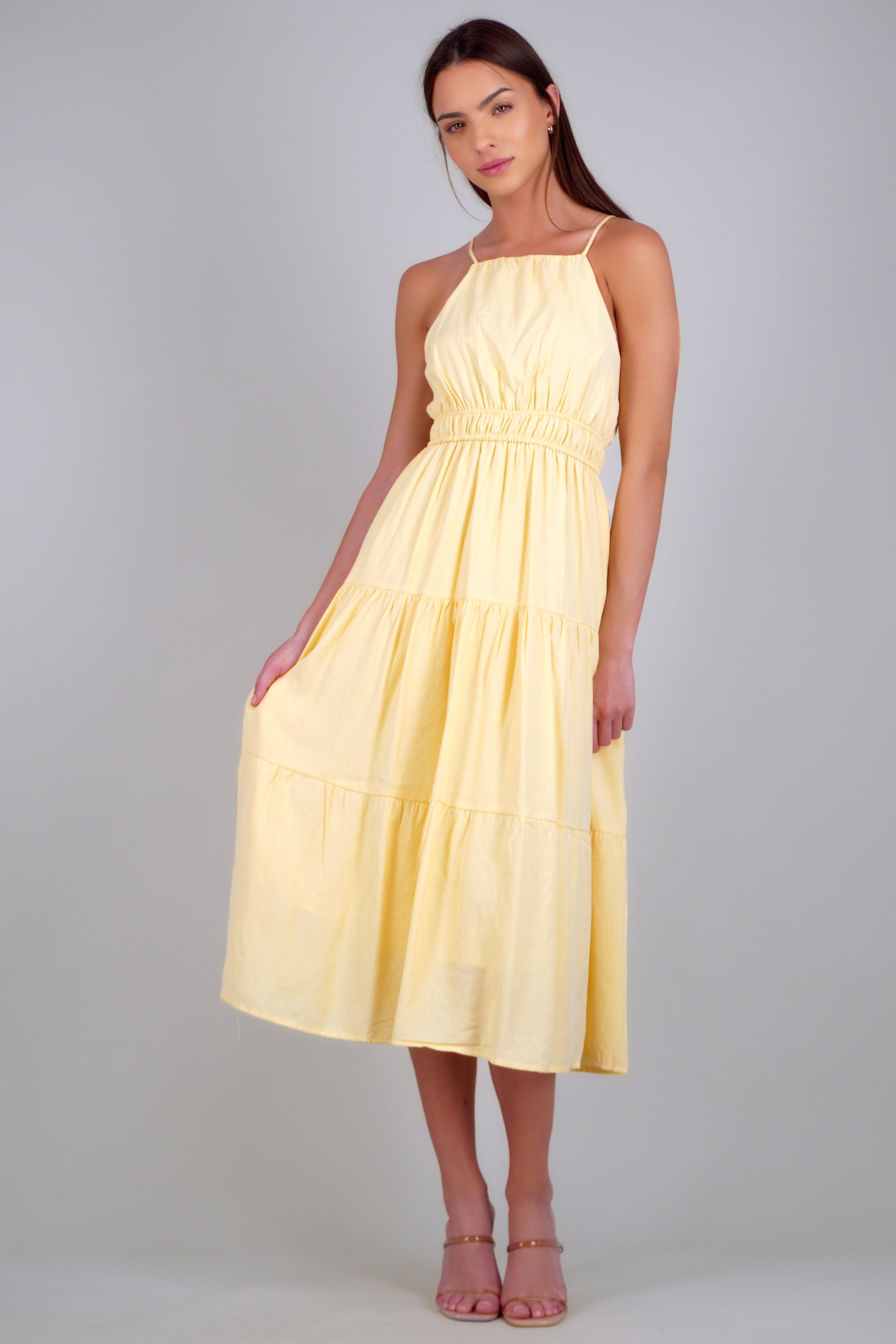 Vestido maxi popelina AMARILLO PASTEL