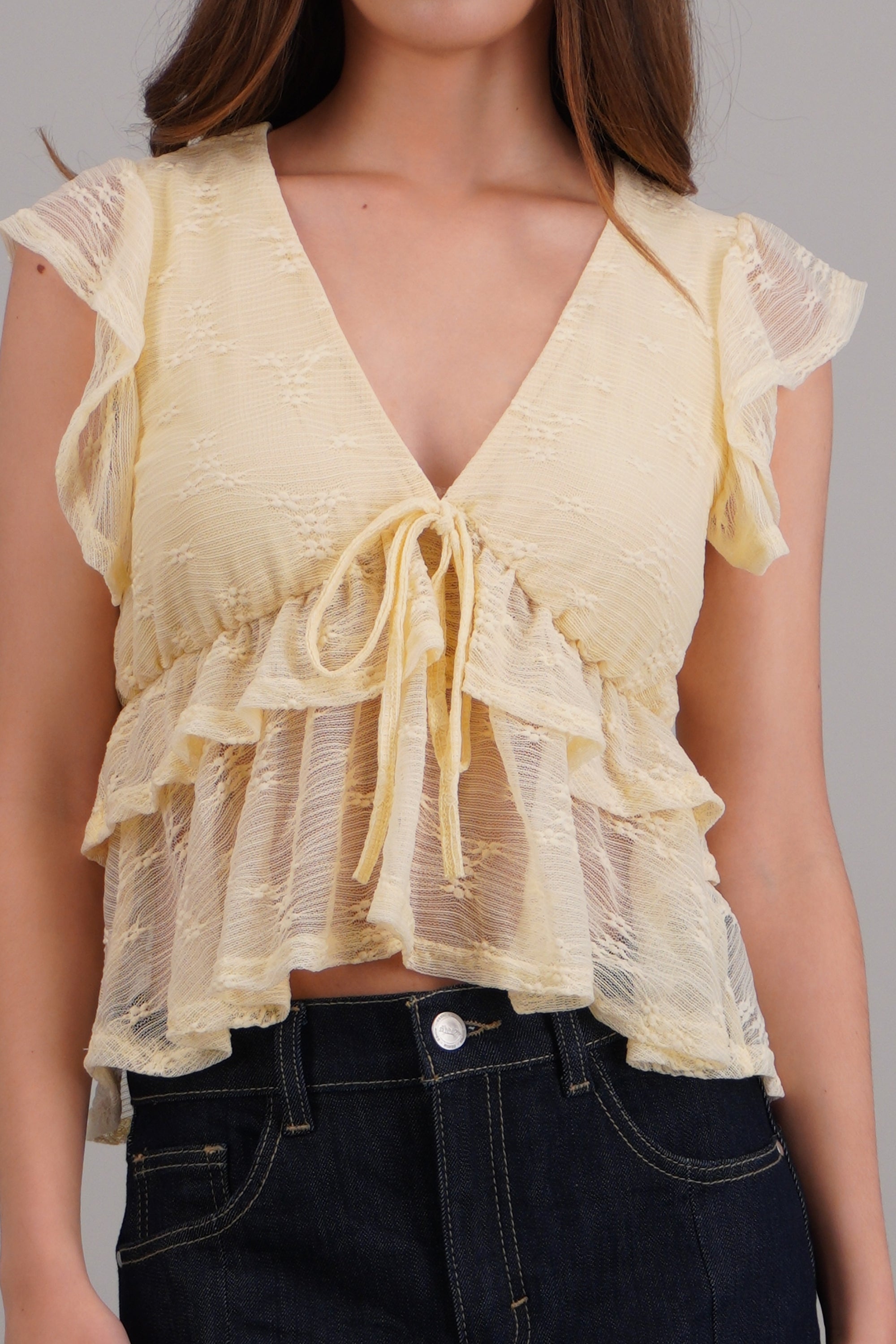 Blusa encaje con olanes AMARILLO