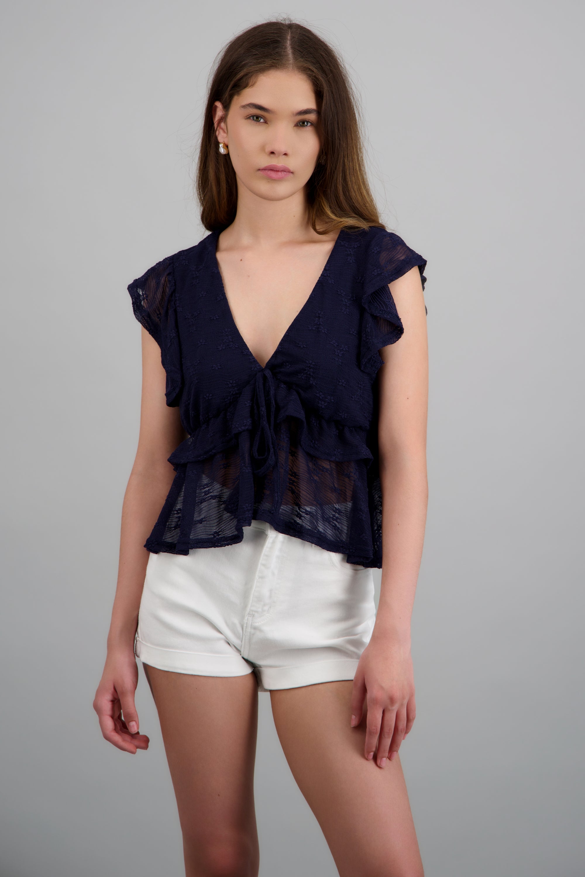 Blusa encaje con olanes MARINO