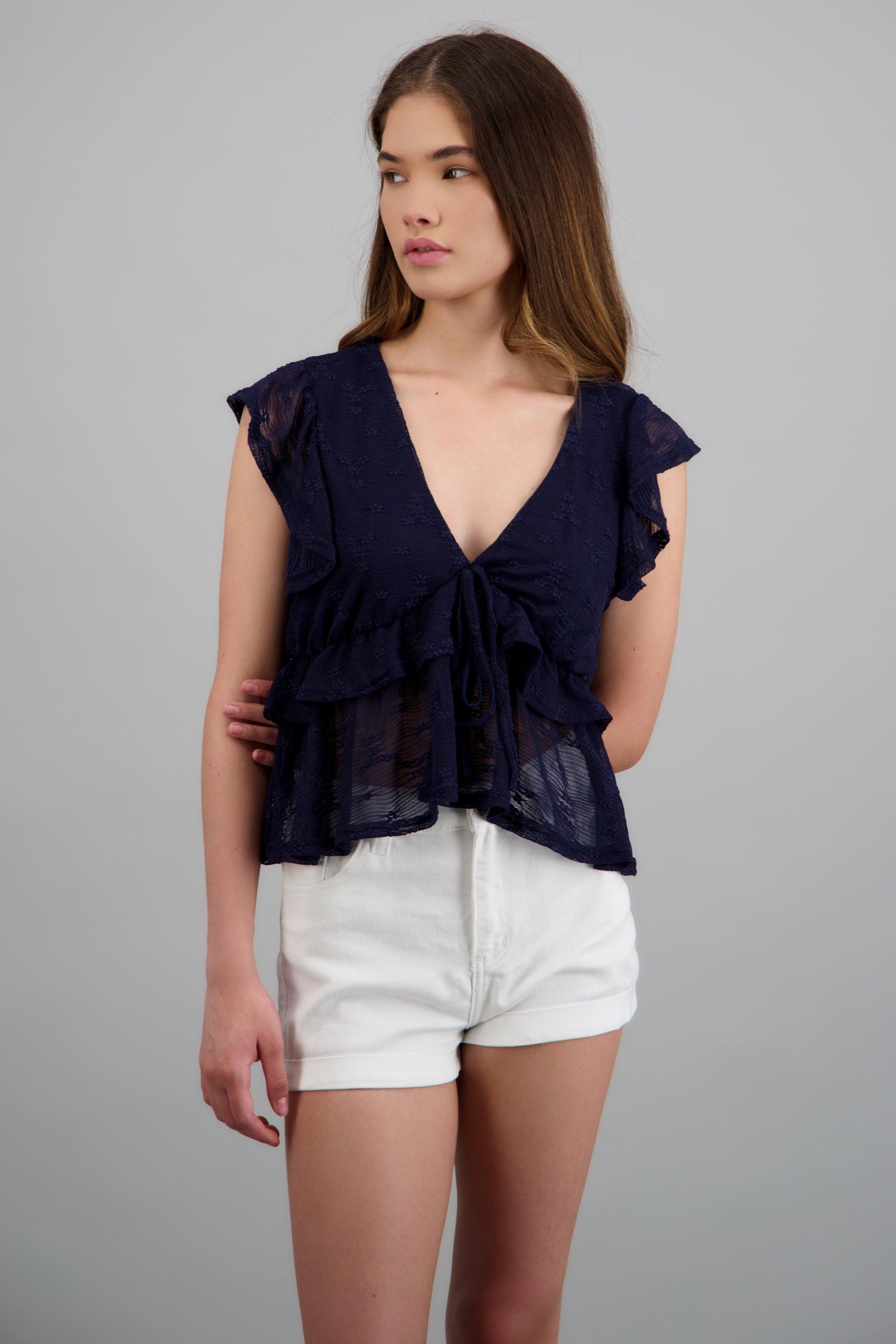 Blusa encaje con olanes MARINO