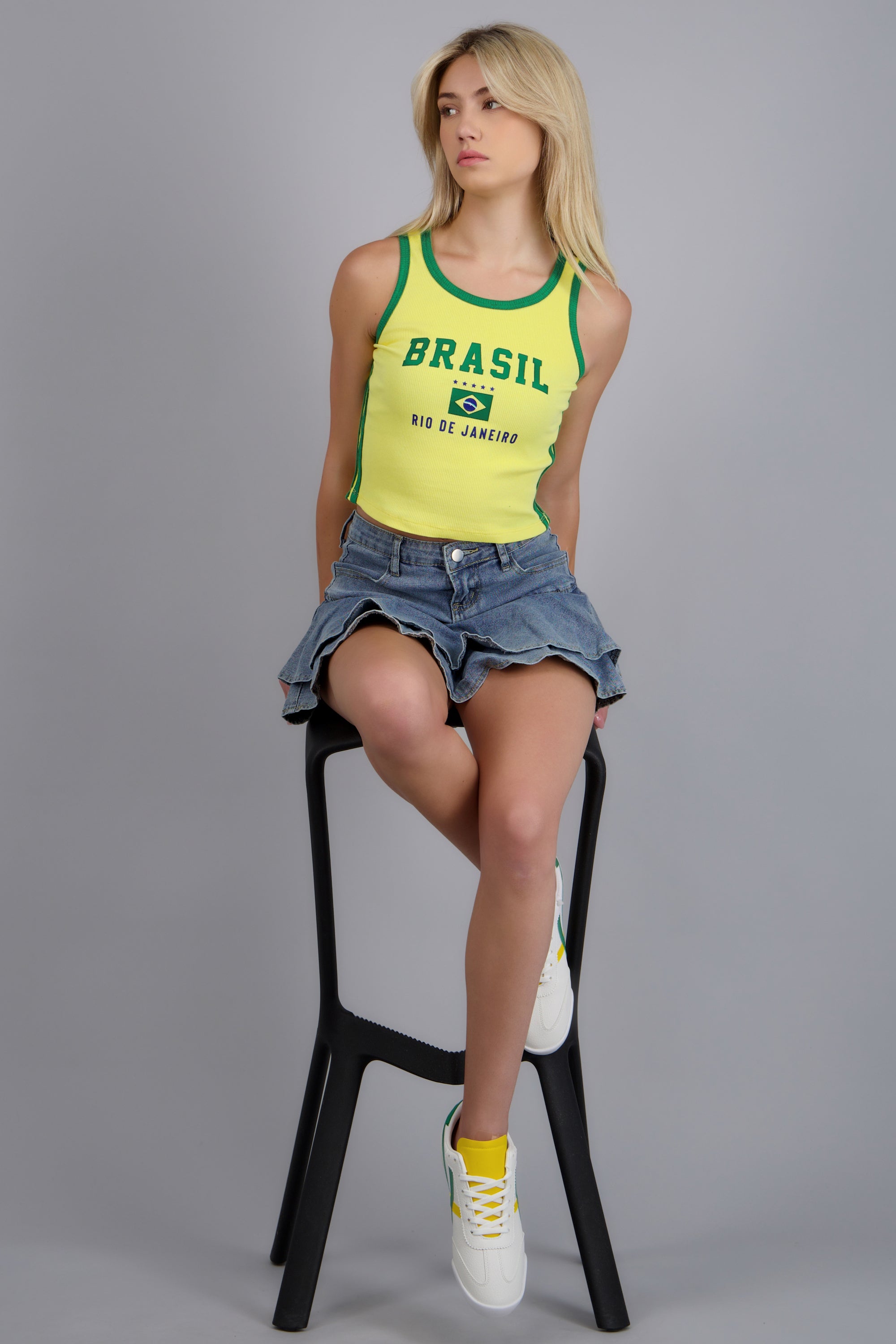 Top rib Brasil con contraste AMARILLO COMBO