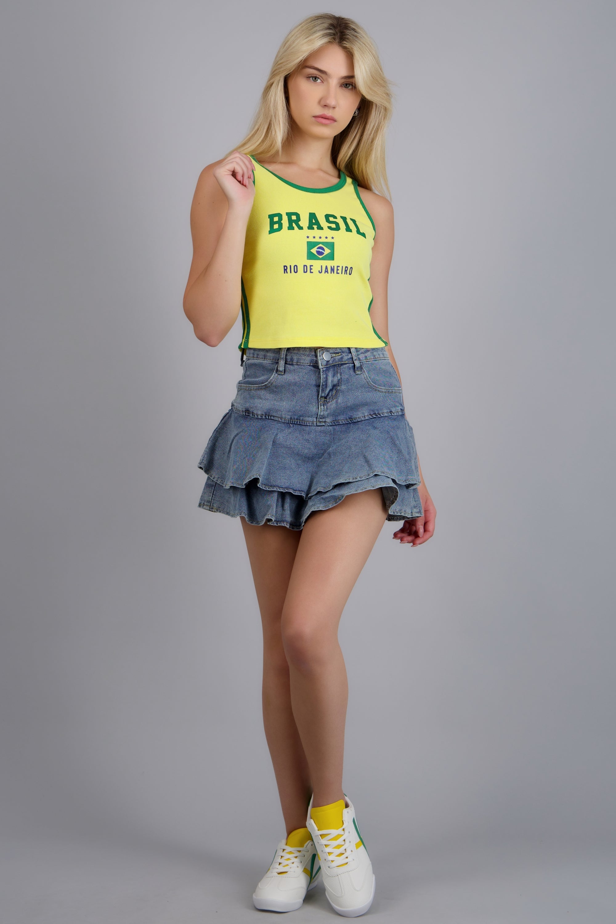 Top rib Brasil con contraste AMARILLO COMBO