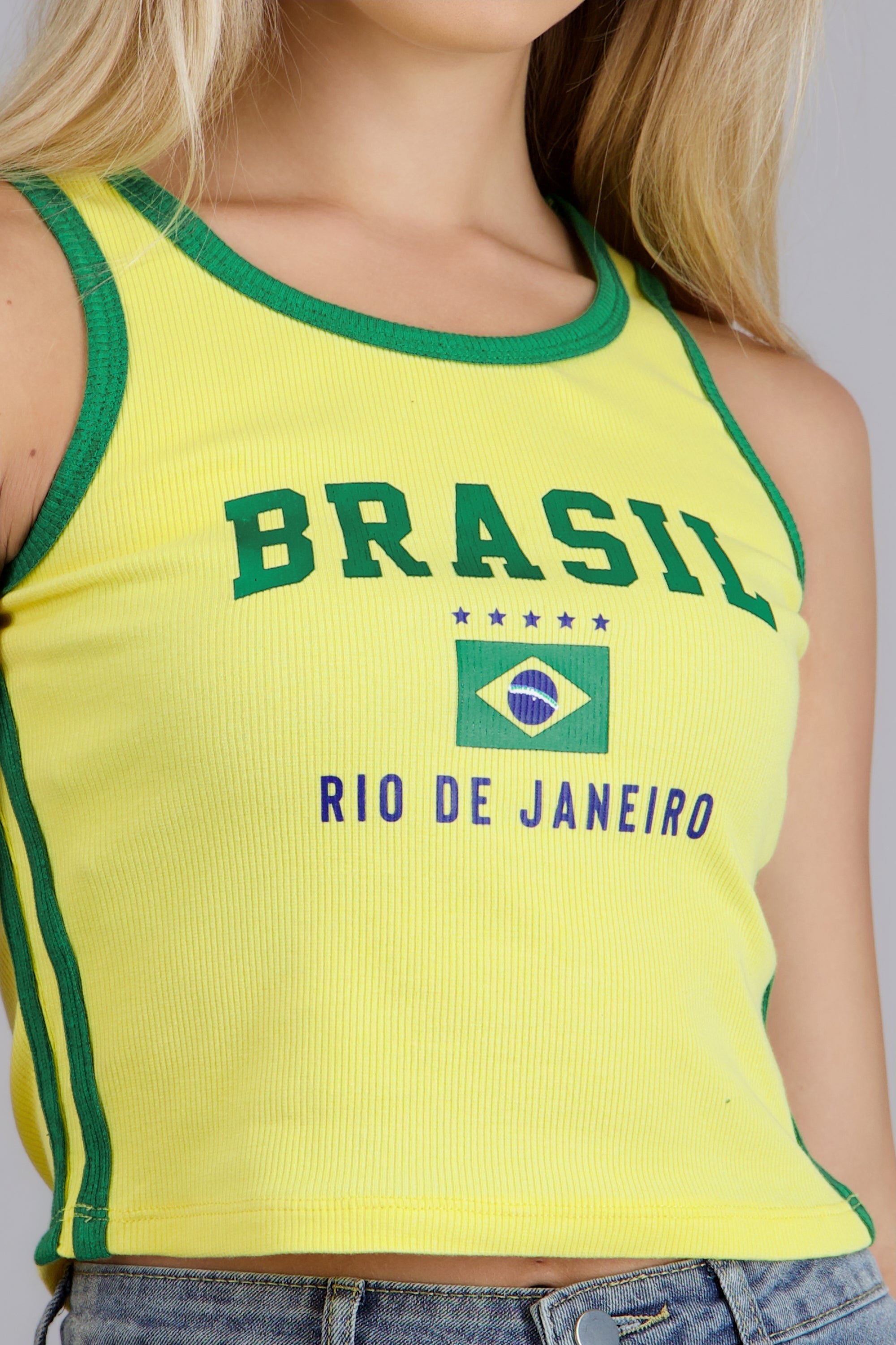 Top rib Brasil con contraste AMARILLO COMBO