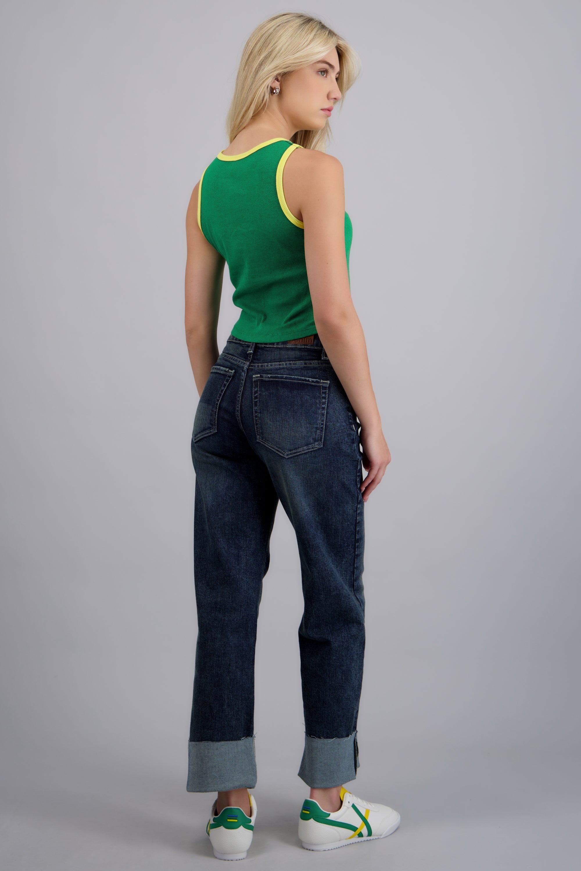 Top rib Brasil con contraste VERDE COMBO