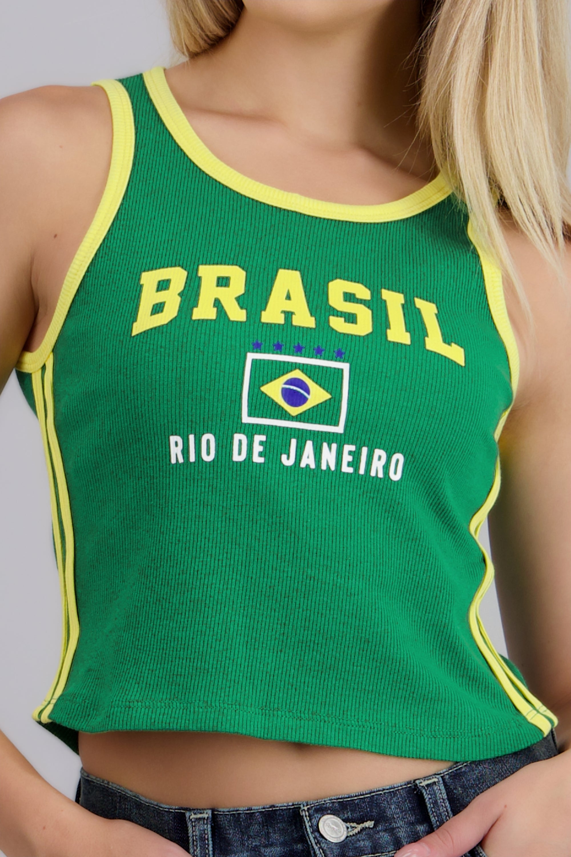 Top rib Brasil con contraste VERDE COMBO