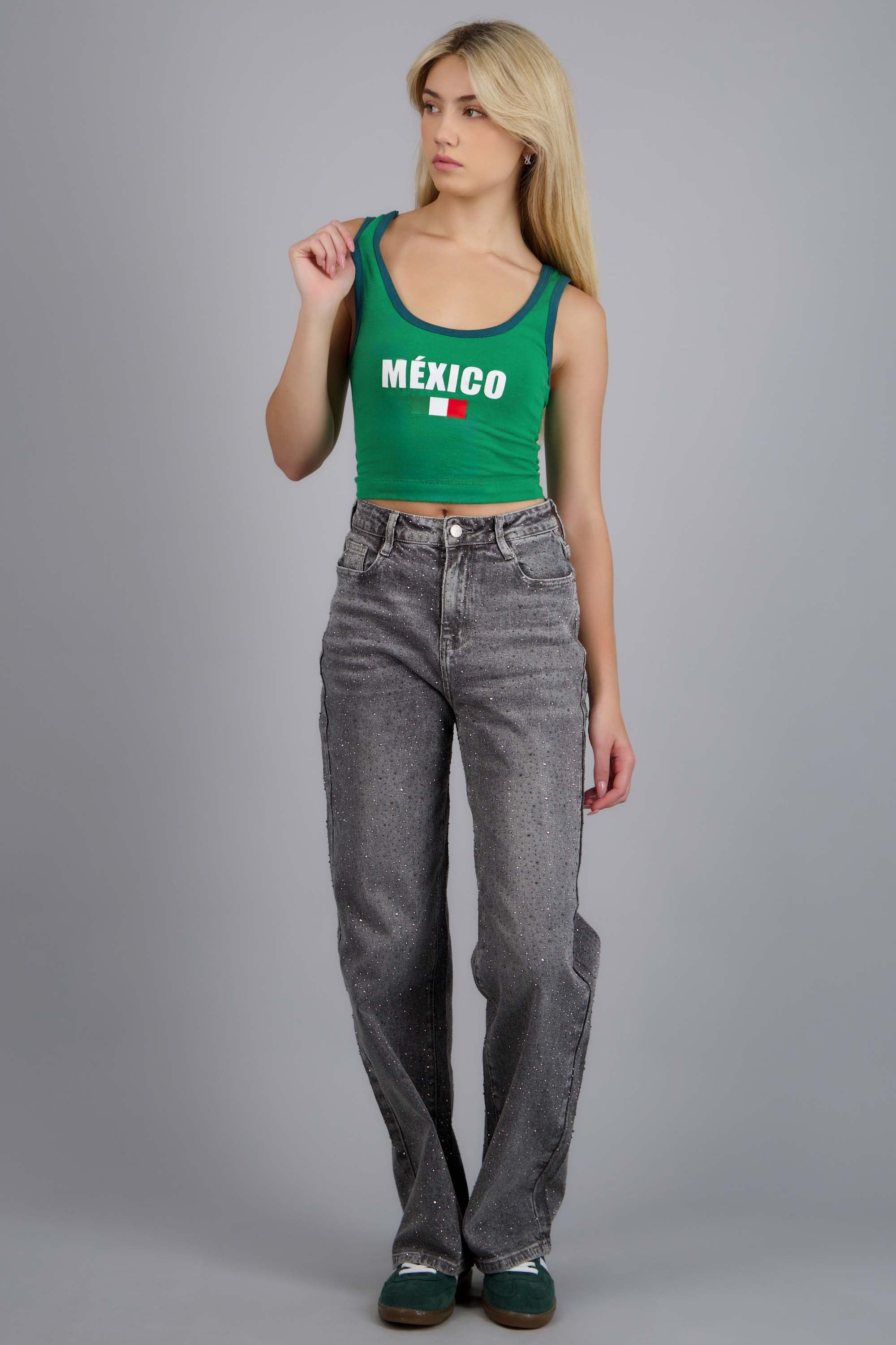 Crop top México contraste tirantes VERDE