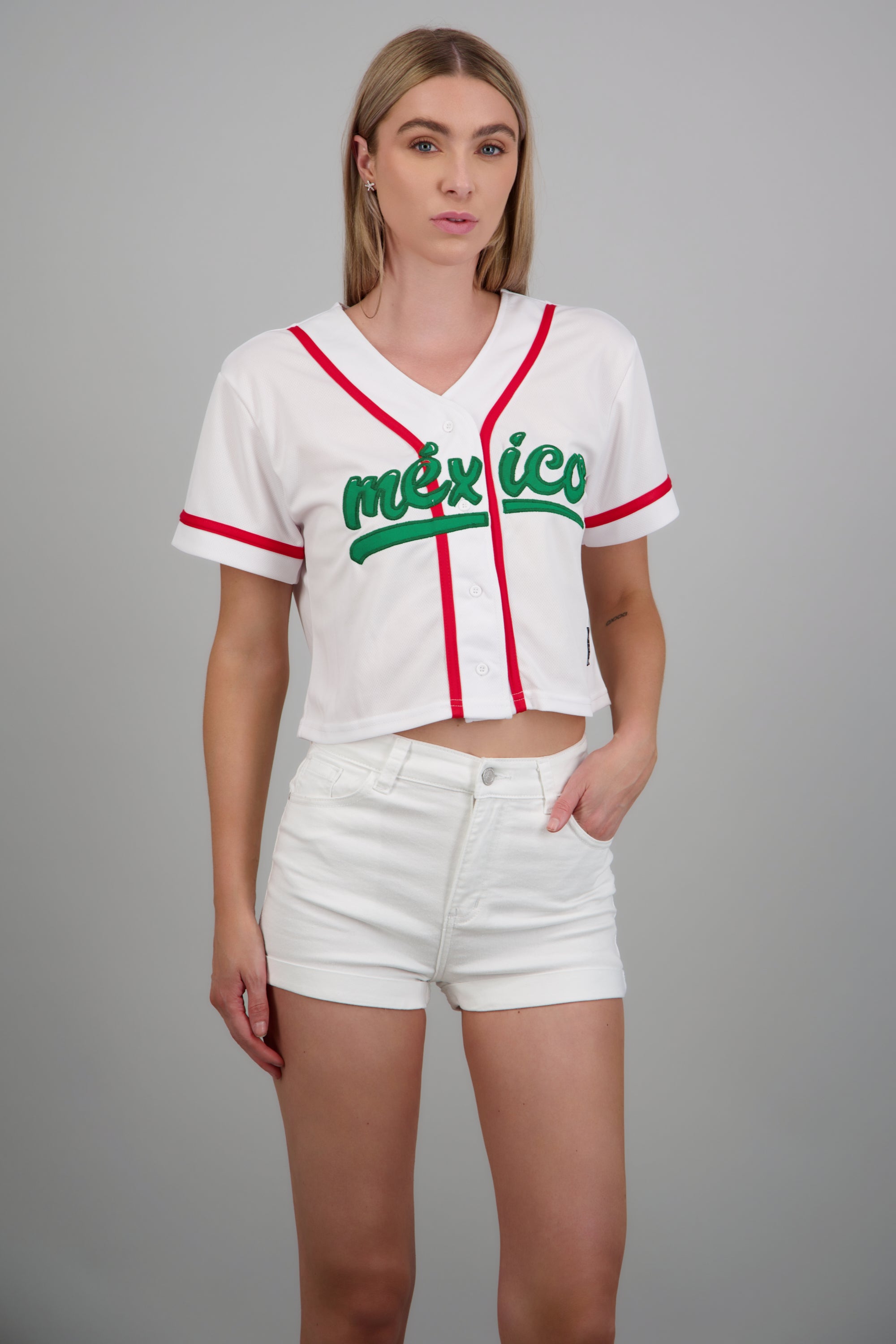 Camisa beisbolera parche México BLANCO