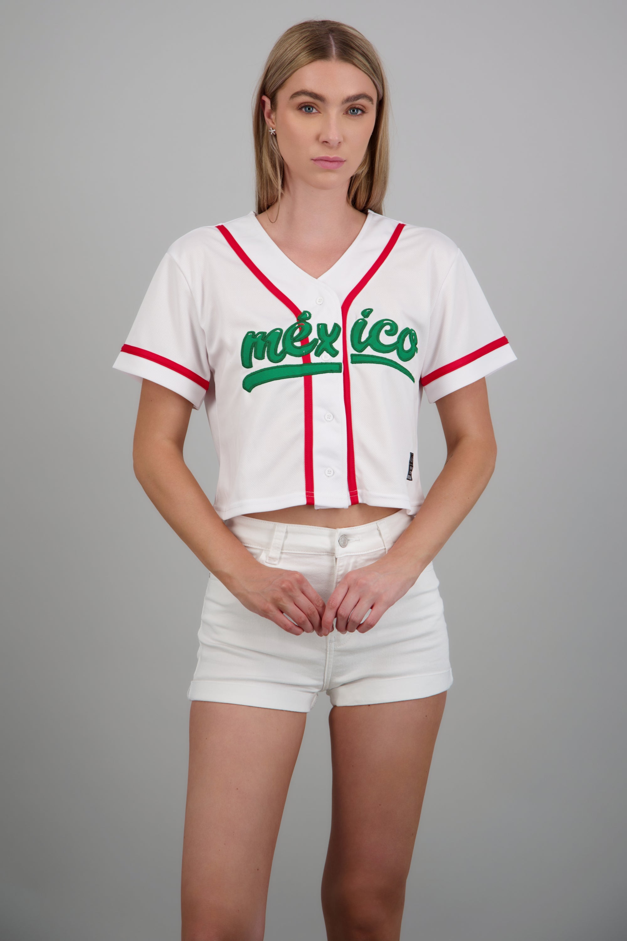 Camisa beisbolera parche México BLANCO