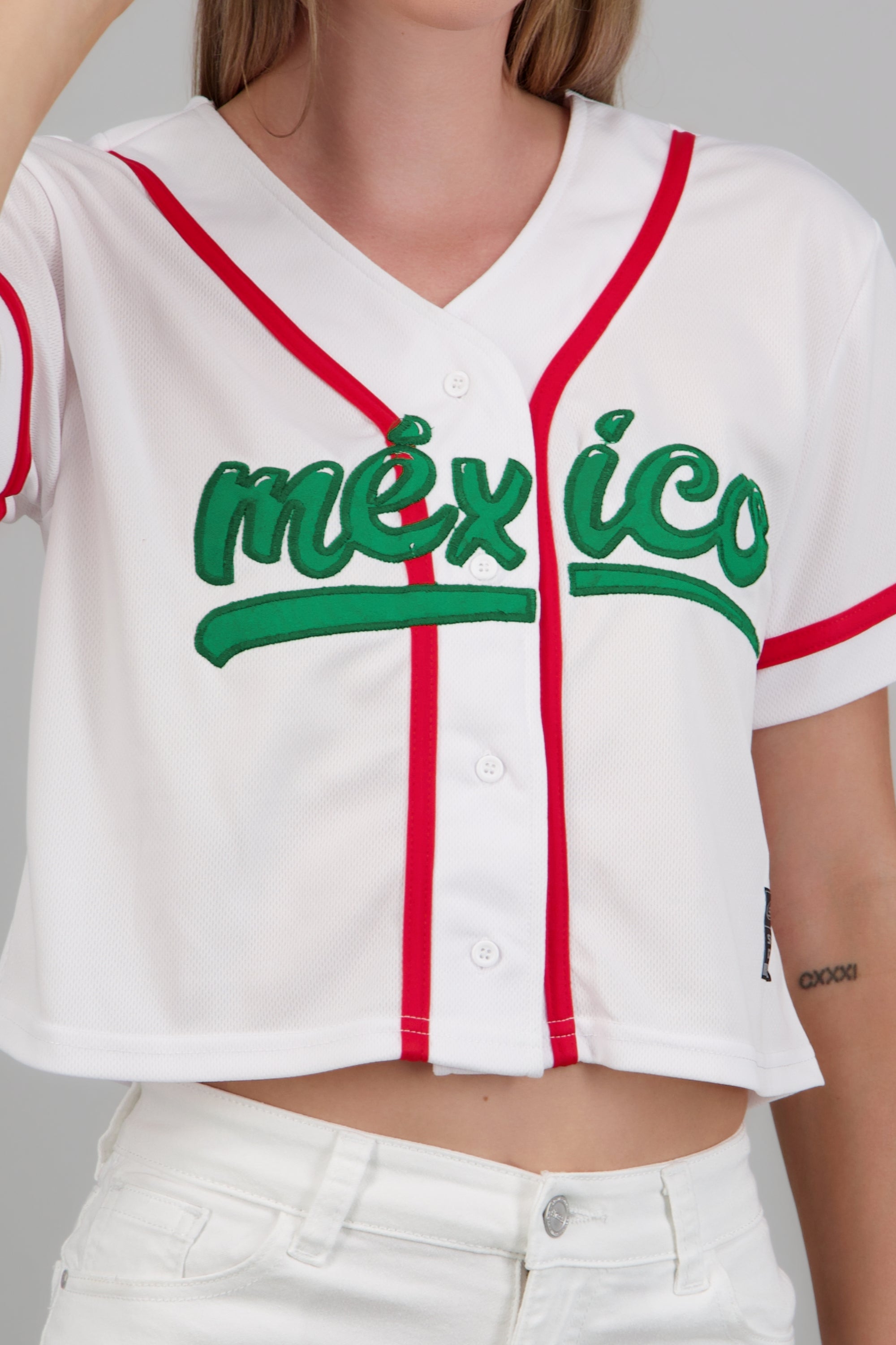 Camisa beisbolera parche México BLANCO