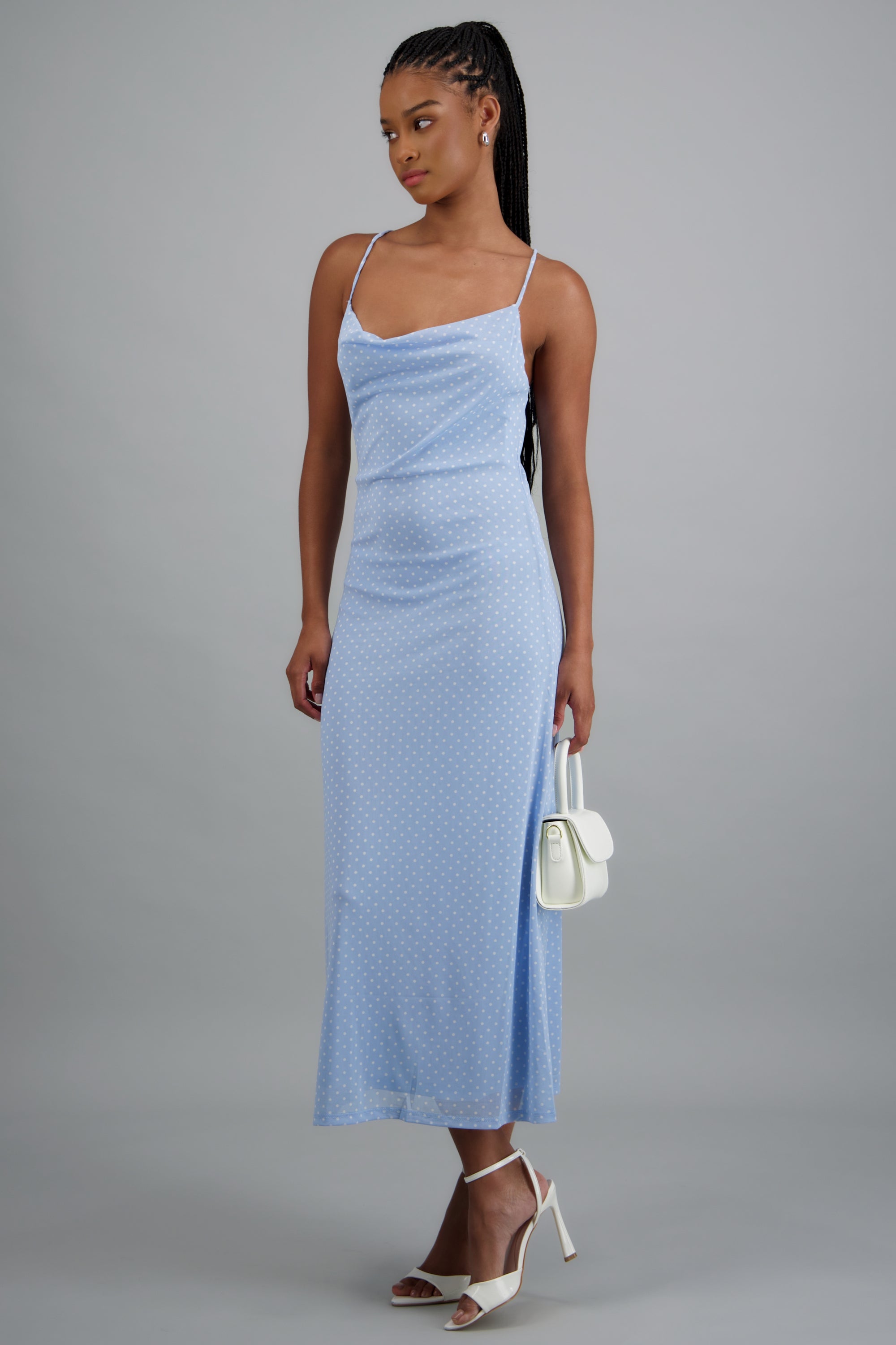 Vestido maxi mesh polka dots AZUL COMBO