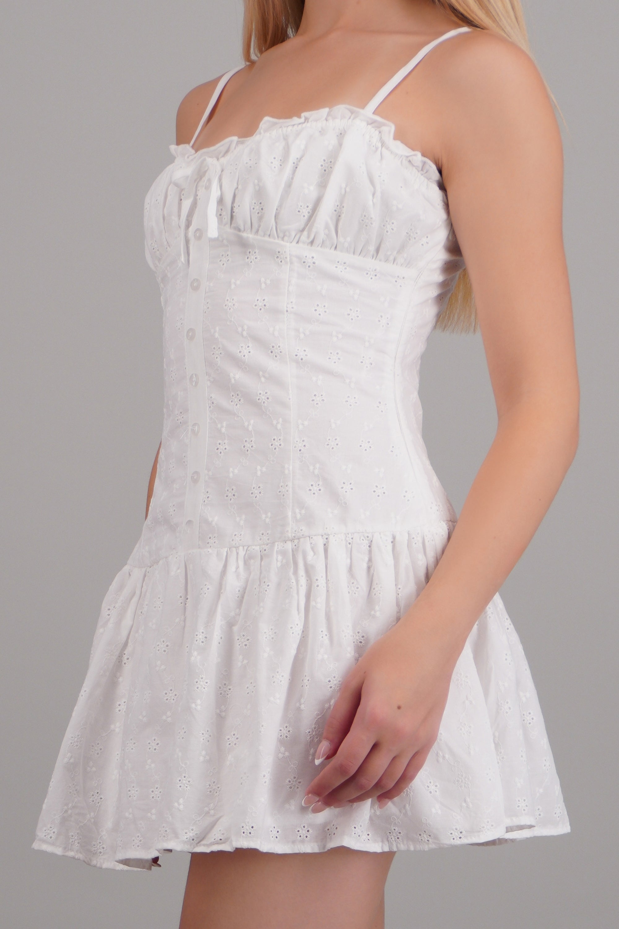 Vestido mini eyelet BLANCO