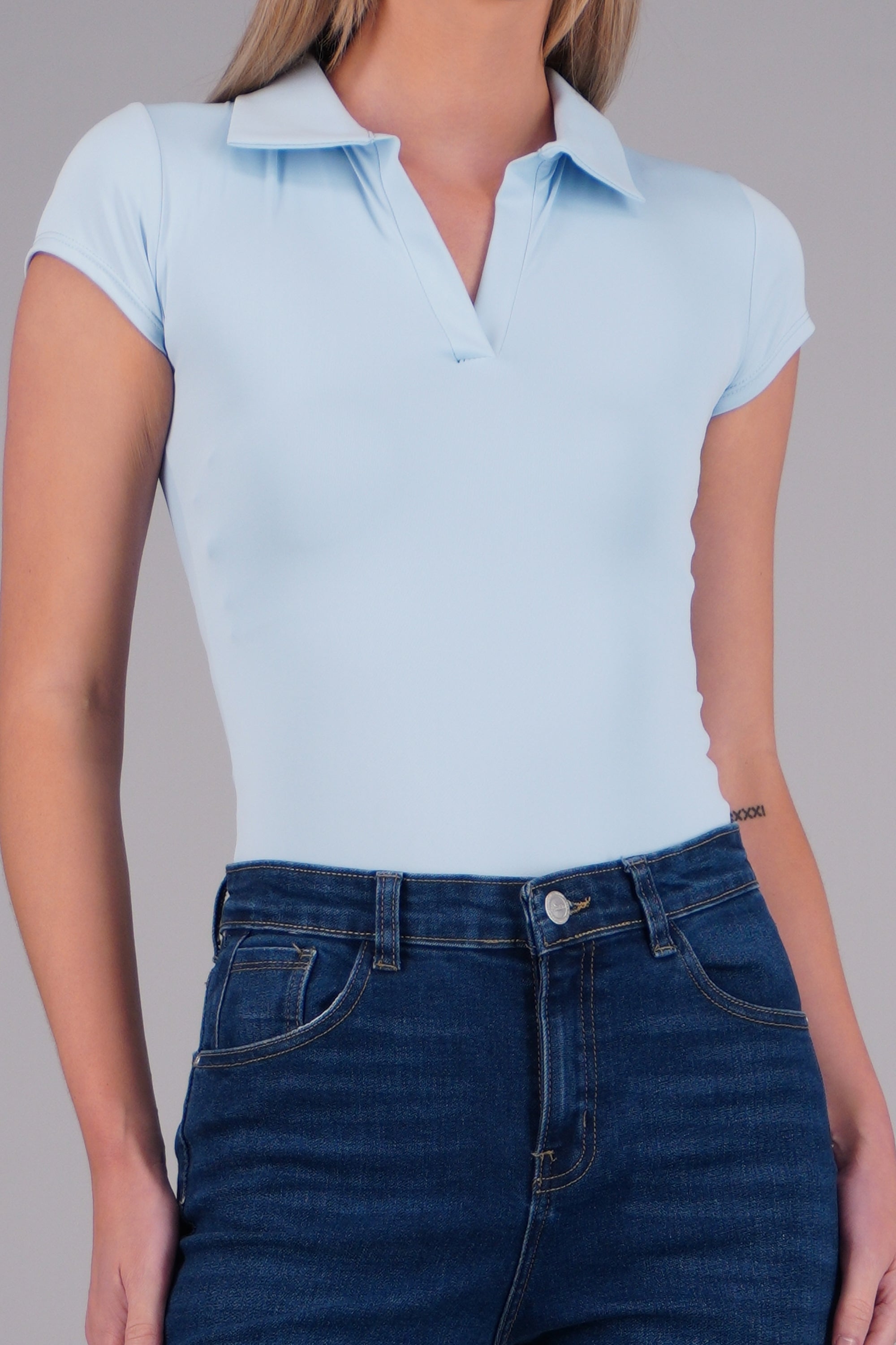 Body cuello polo manga corta AZUL PASTEL