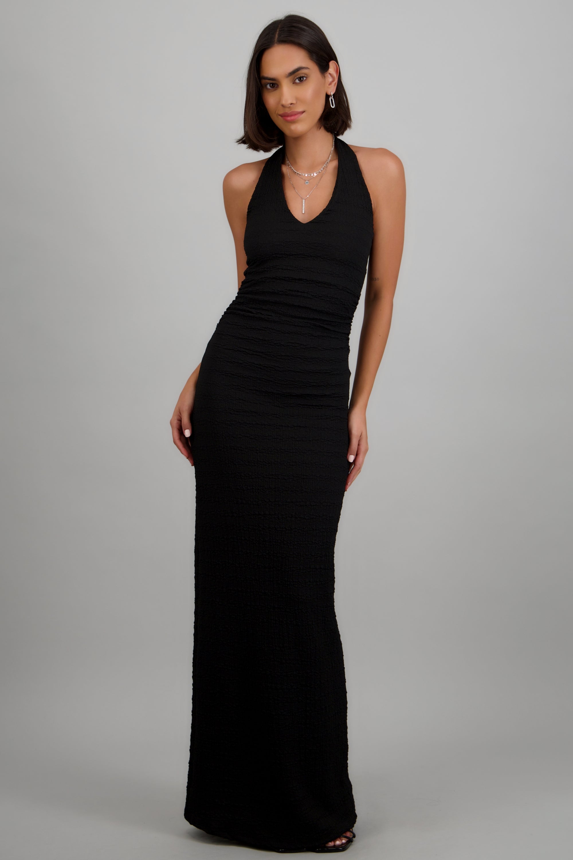 Vetido halter textura NEGRO
