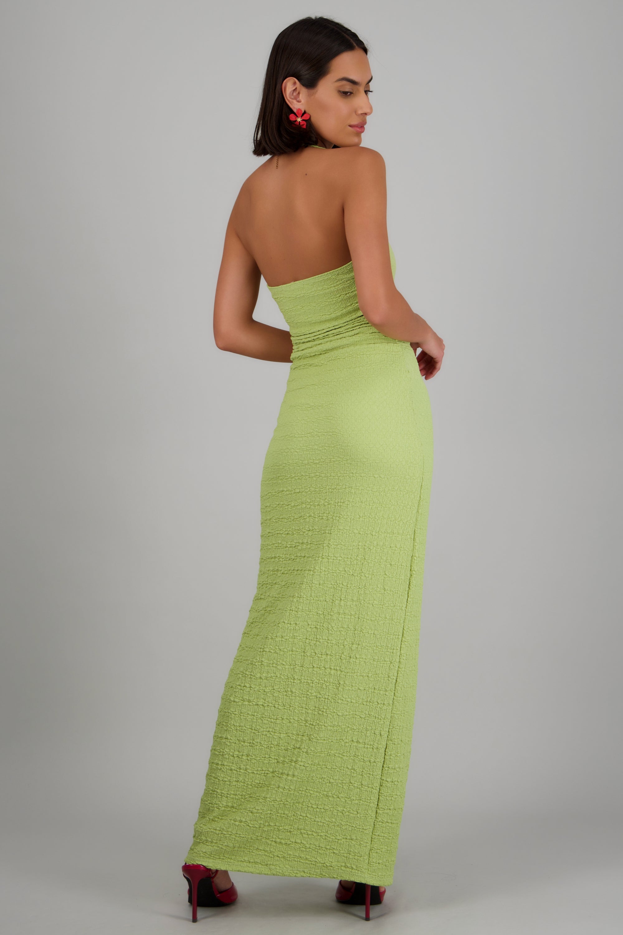 Vetido halter textura VERDE MANZANA