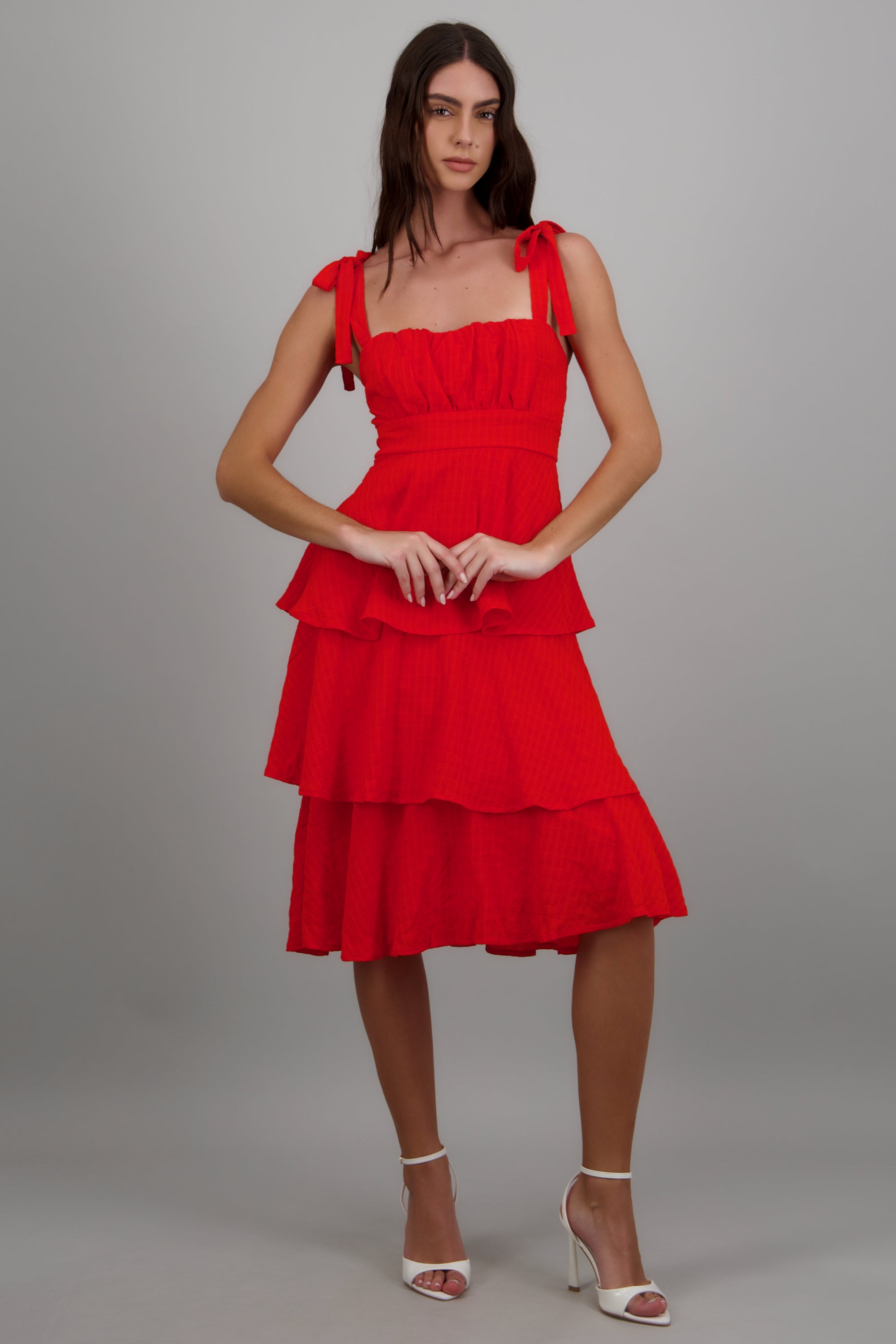 Vestido maxi olanes textura ROJO