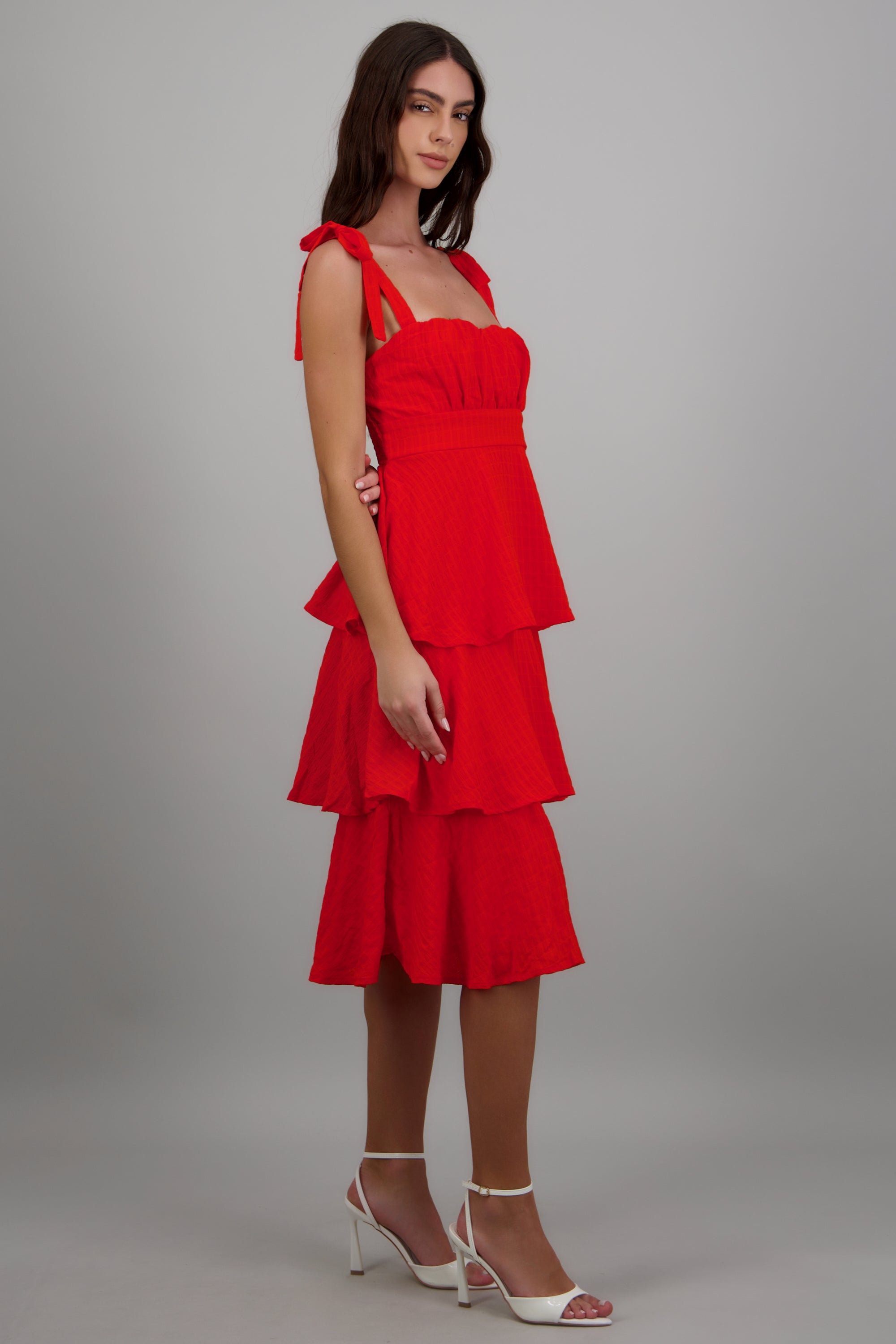 Vestido maxi olanes textura ROJO