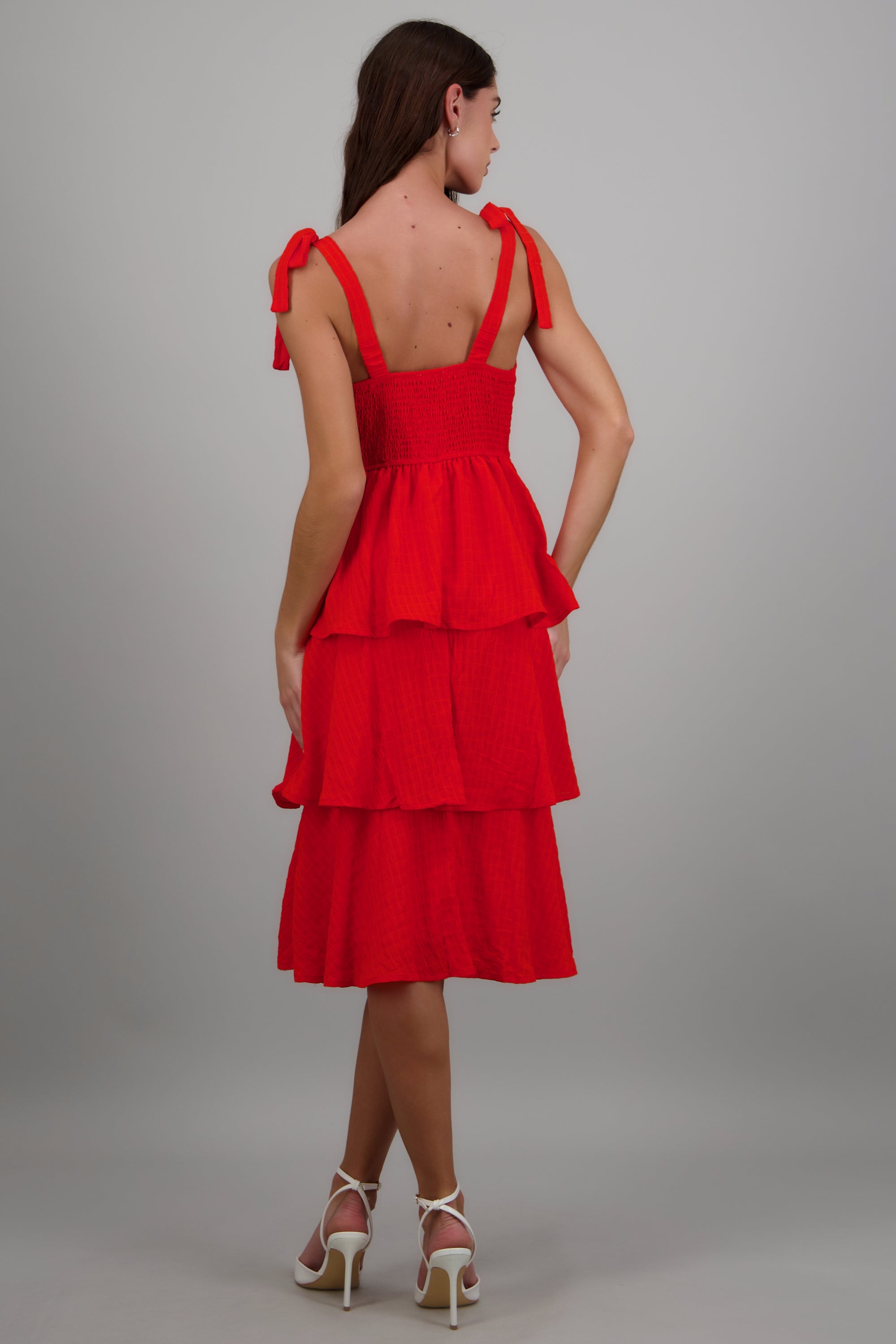 Vestido maxi olanes textura ROJO