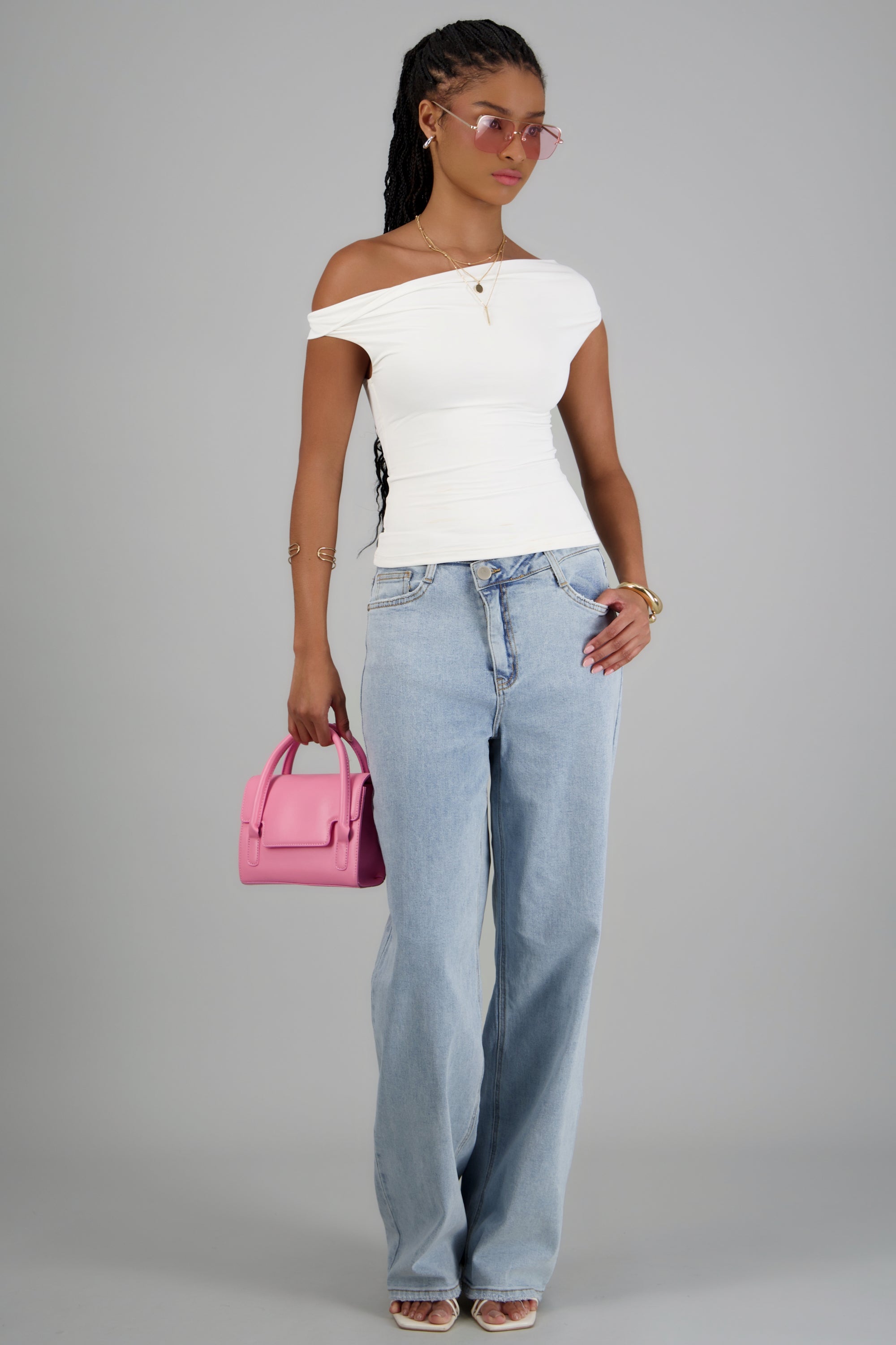 Wide leg jeans pretina cruzada LIGHT WASH