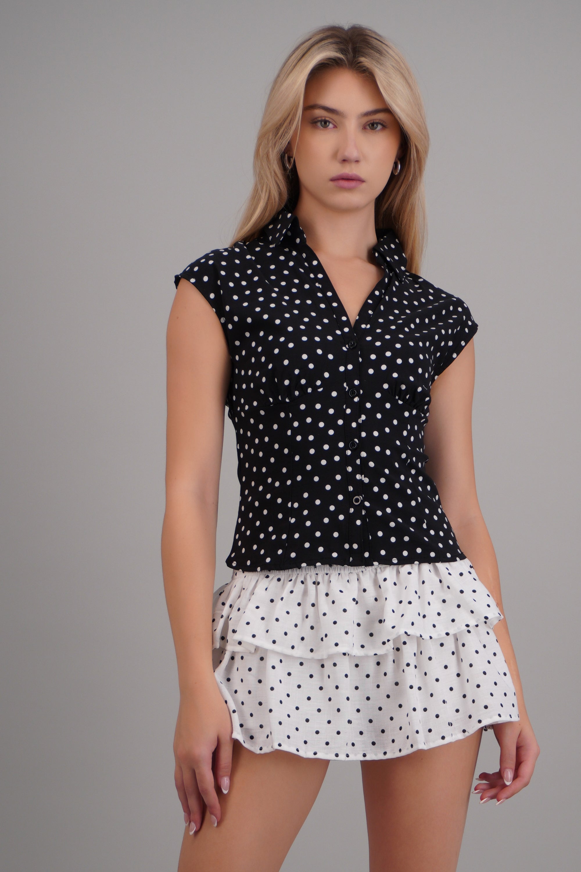 Camisa detalle cintura polka dots NEGRO COMBO