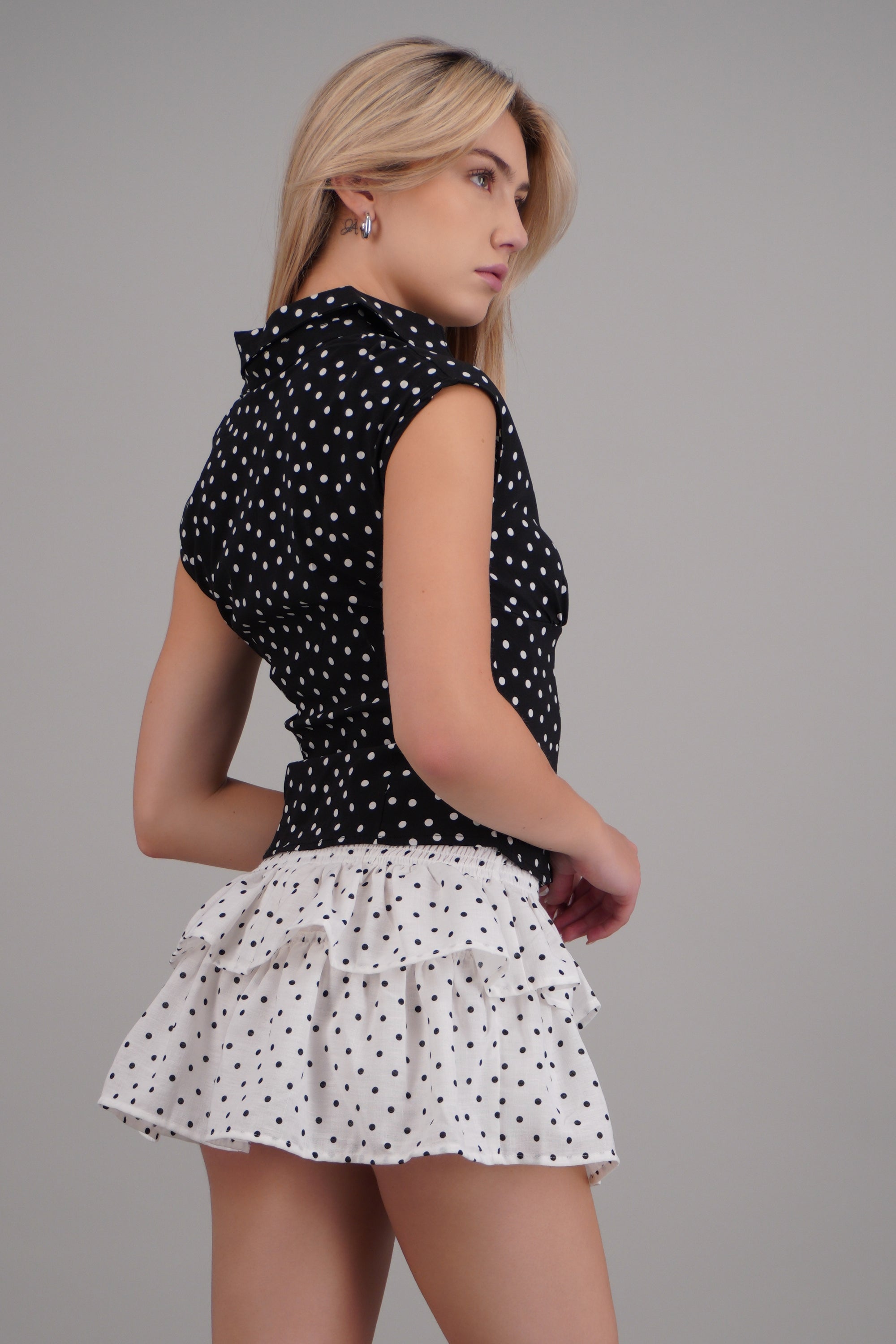 Camisa detalle cintura polka dots NEGRO COMBO