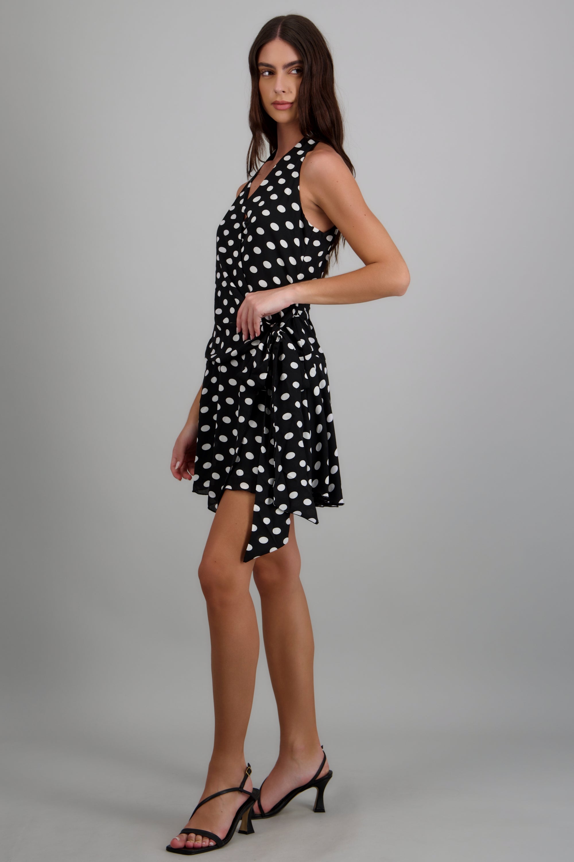 Vestido cruzado polka dots NEGRO COMBO