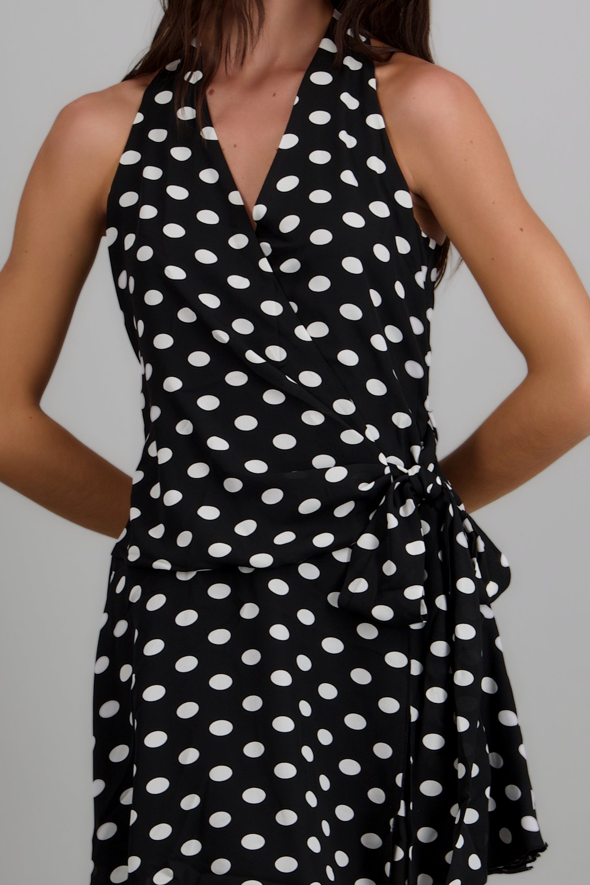 Vestido cruzado polka dots NEGRO COMBO