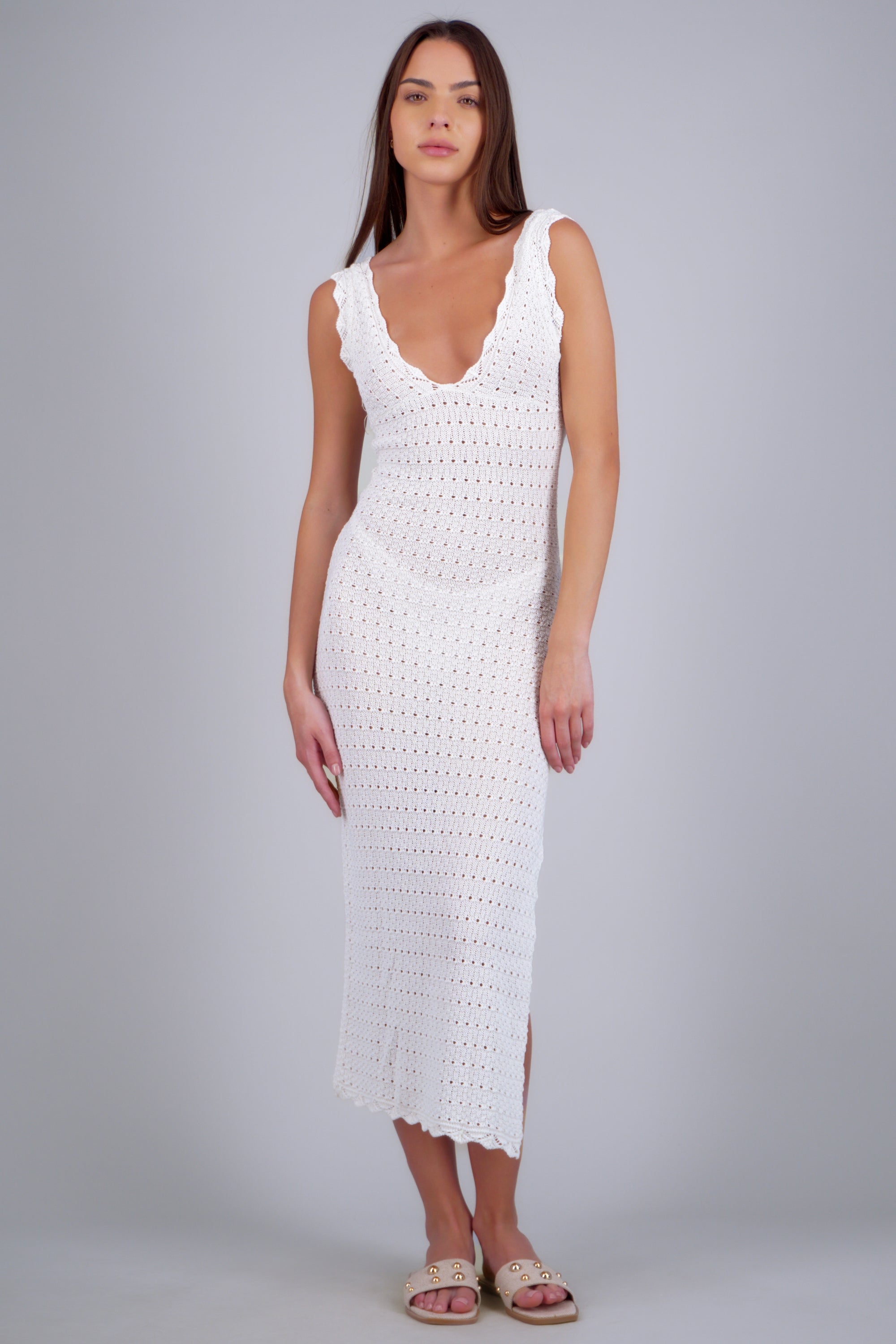 Vestido maxi calado detalle espalda CREMA