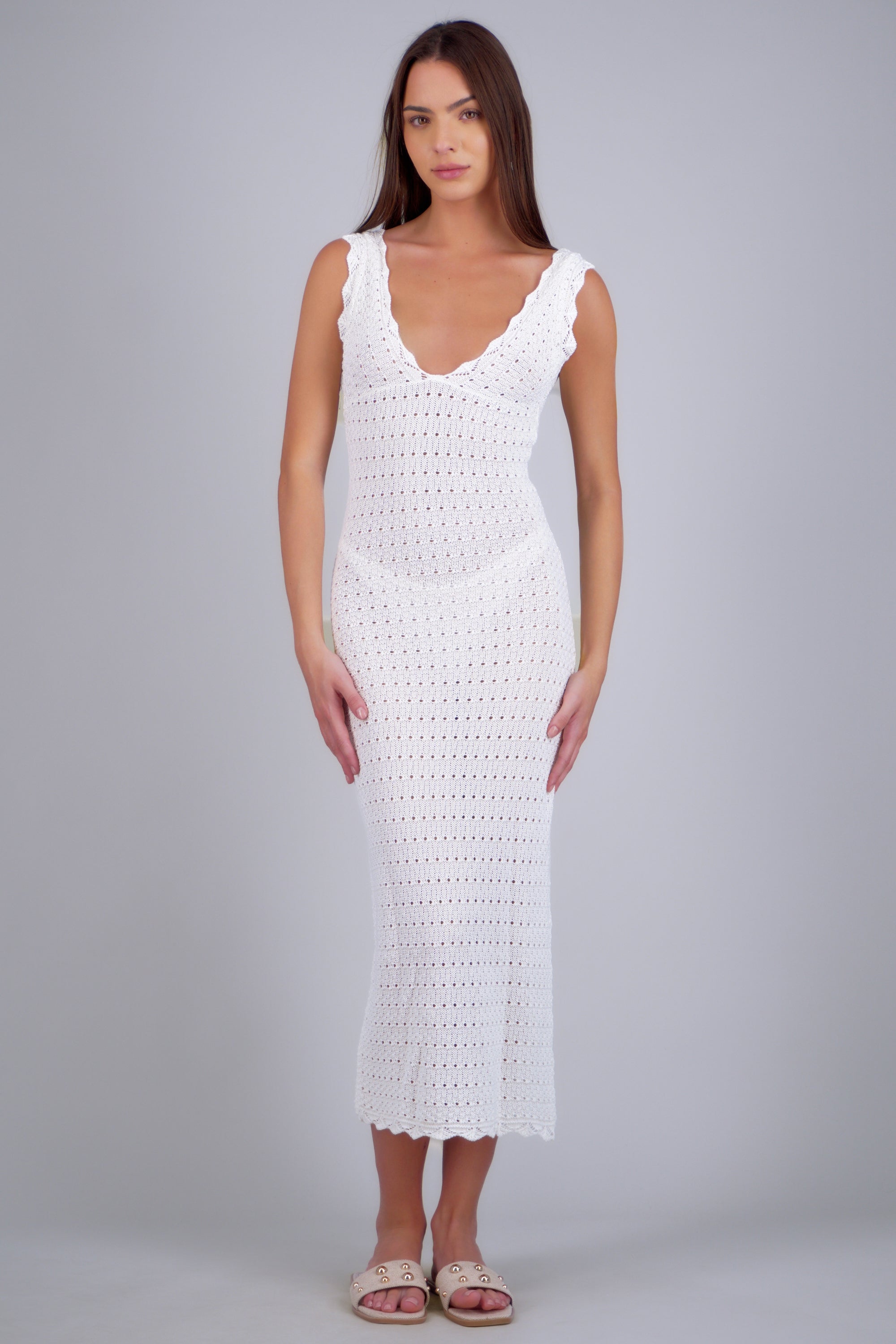 Vestido maxi calado detalle espalda CREMA