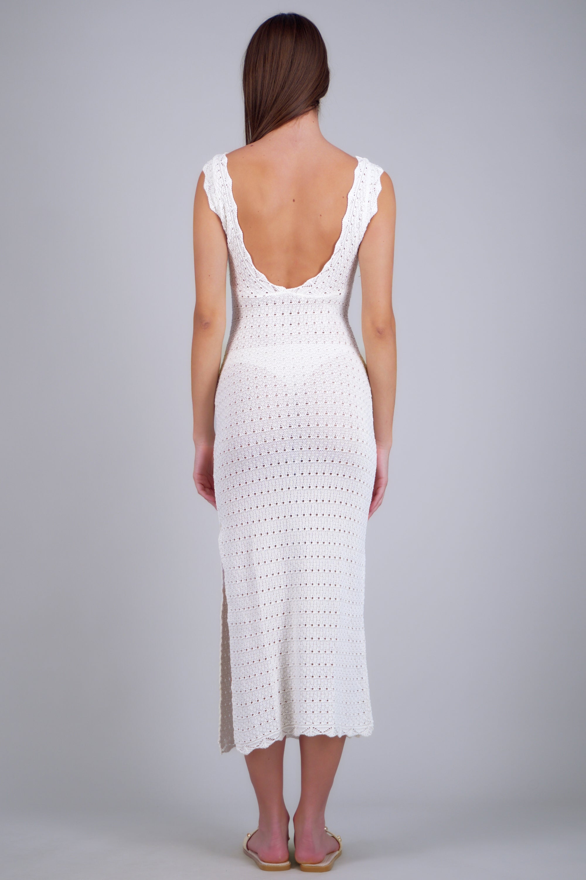 Vestido maxi calado detalle espalda CREMA