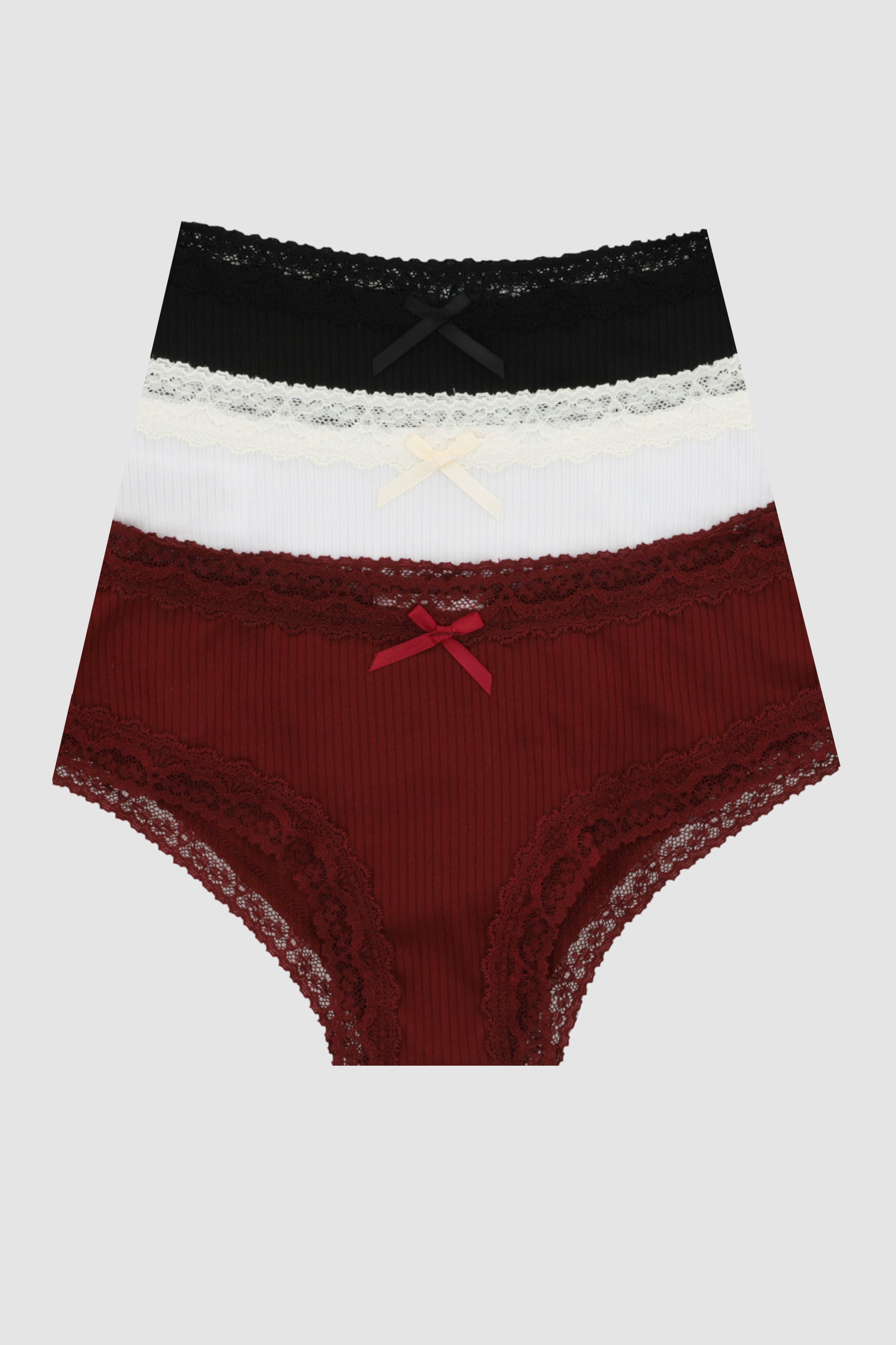 Tripack bikini rib detalle encaje NEGRO COMBO