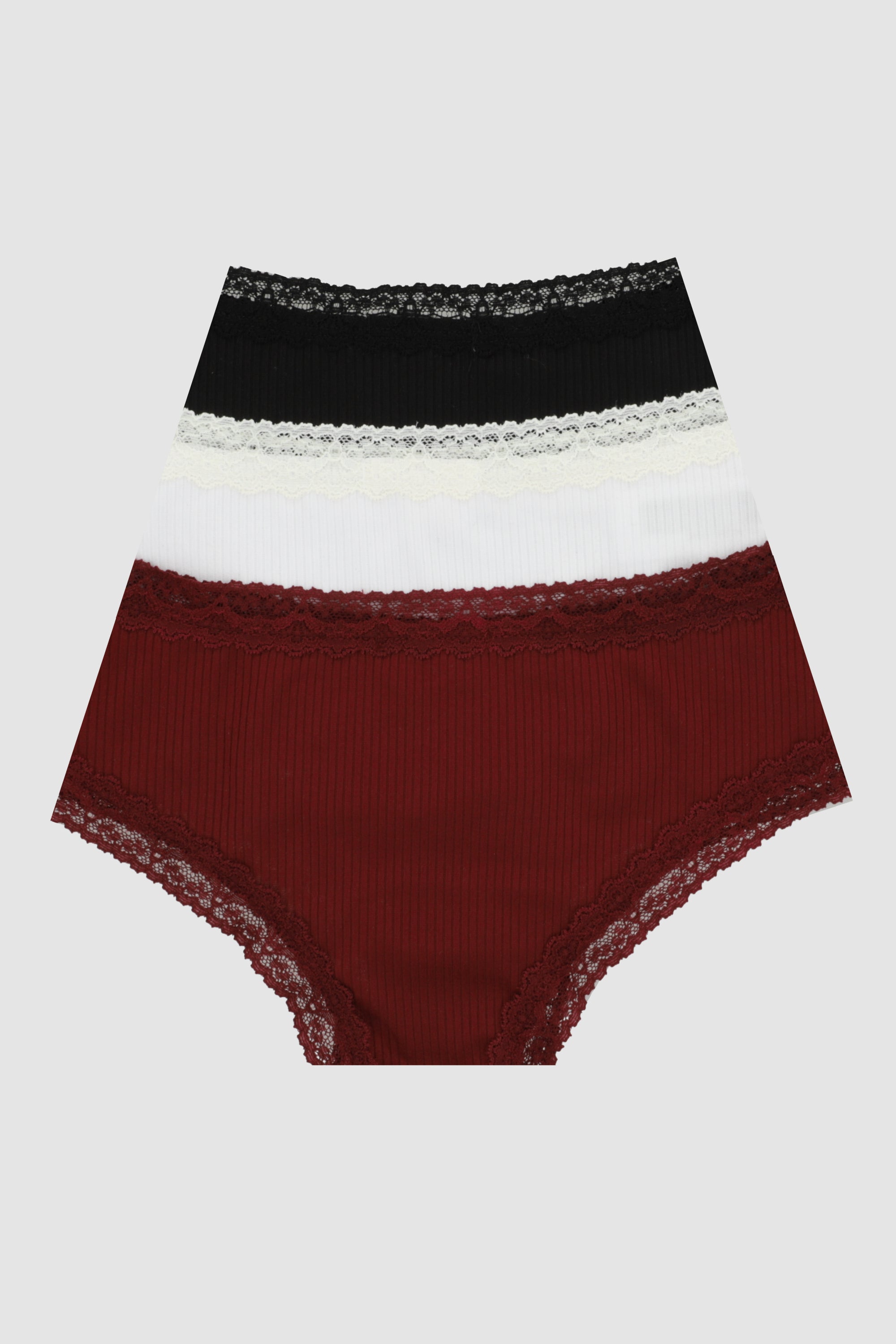 Tripack bikini rib detalle encaje NEGRO COMBO