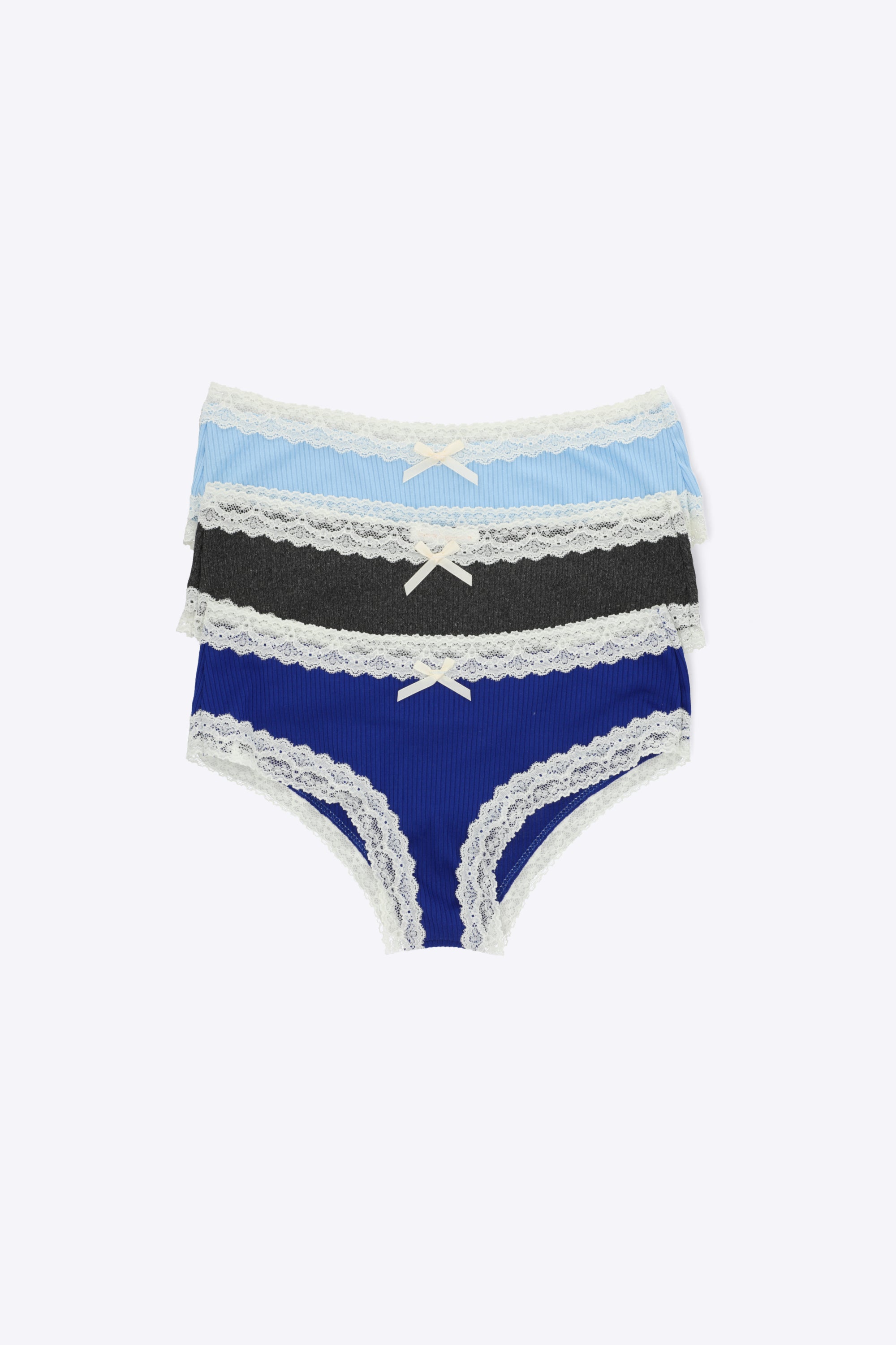 Tripack bikini rib detalle encaje
