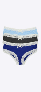Tripack bikini rib detalle encaje